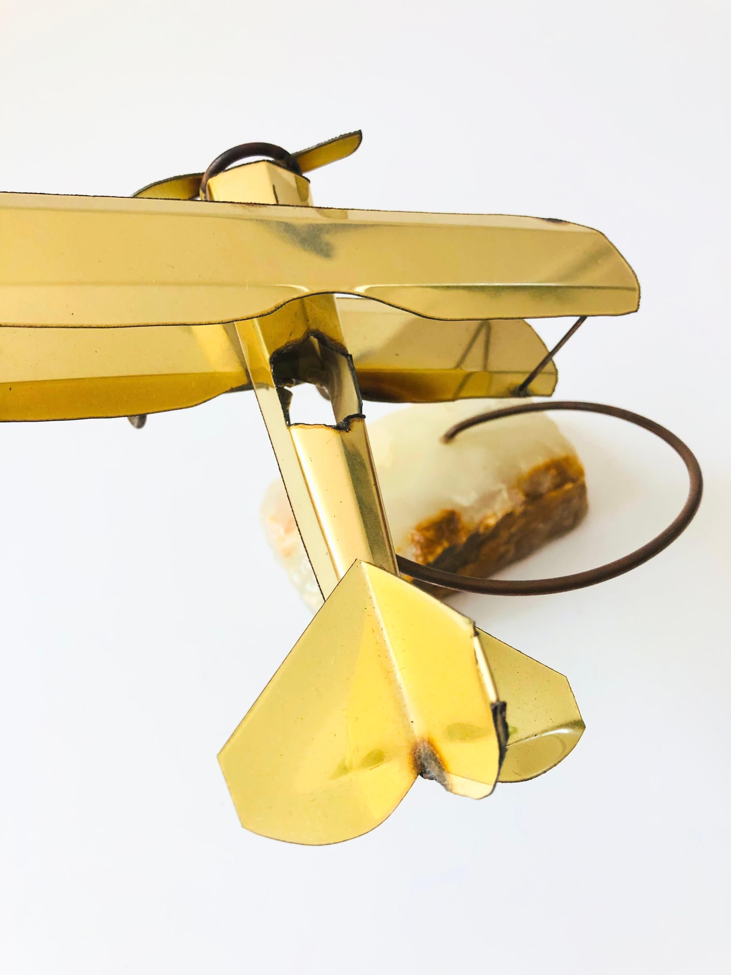 Brass Airplane Sculpture on Stone Base 1