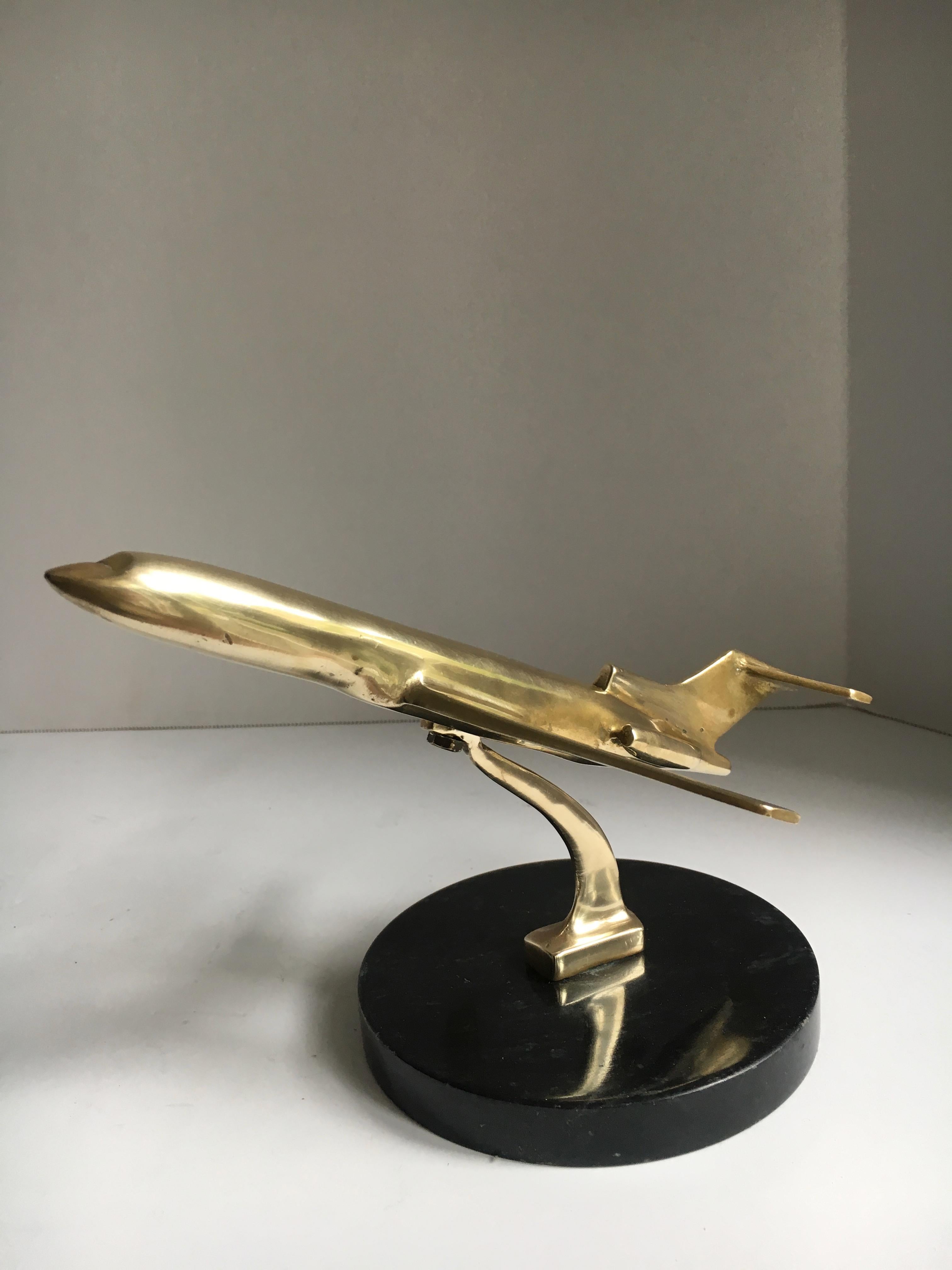 Mid-Century Modern Brass Airplane Sculpture Paper Weight