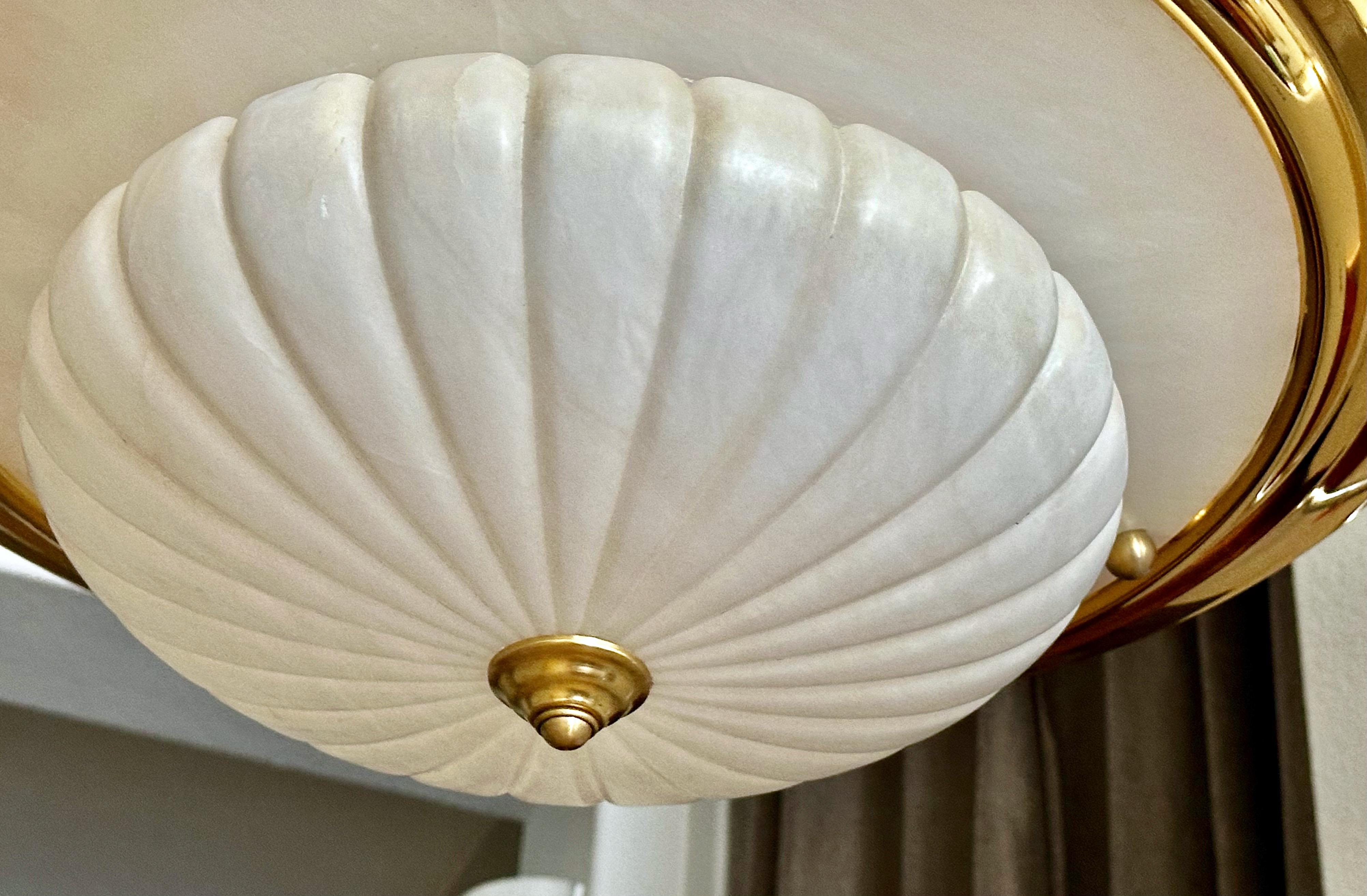 Brass Alabaster Chandelier Pendant Ceiling Light For Sale 9