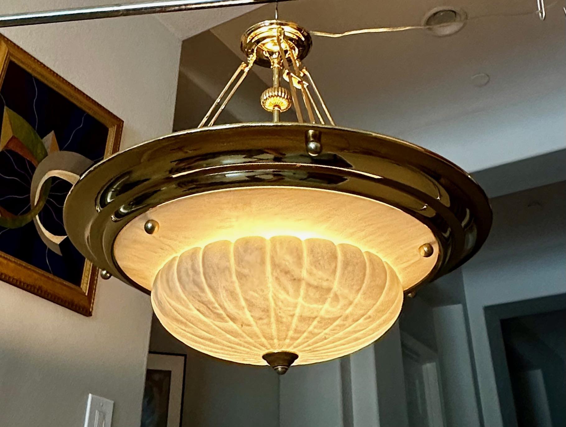 Brass Alabaster Chandelier Pendant Ceiling Light For Sale 10