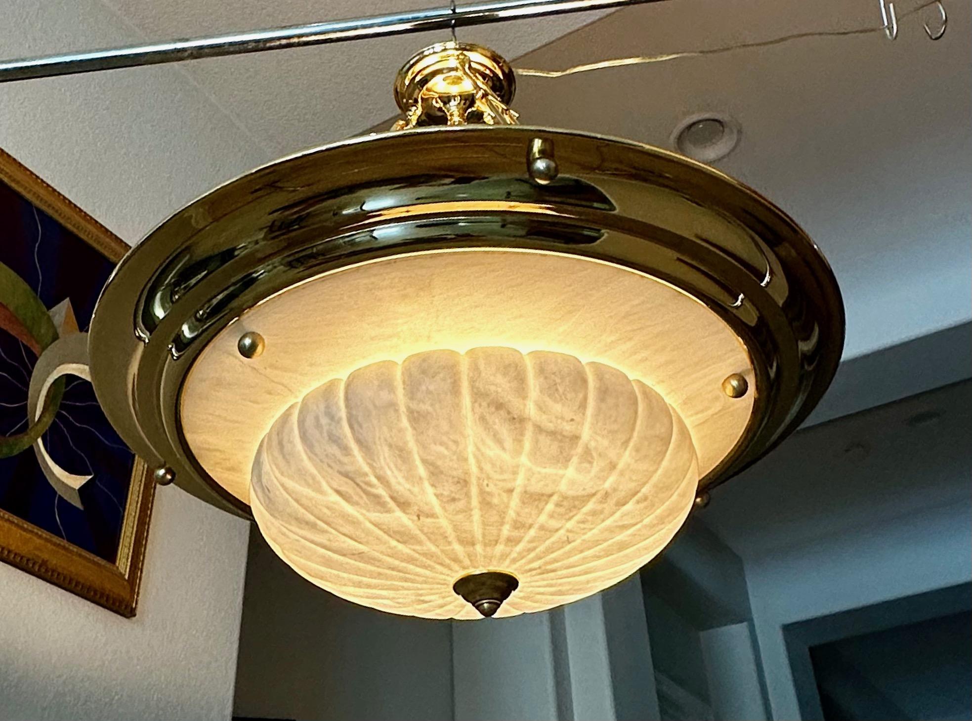 Brass Alabaster Chandelier Pendant Ceiling Light For Sale 11