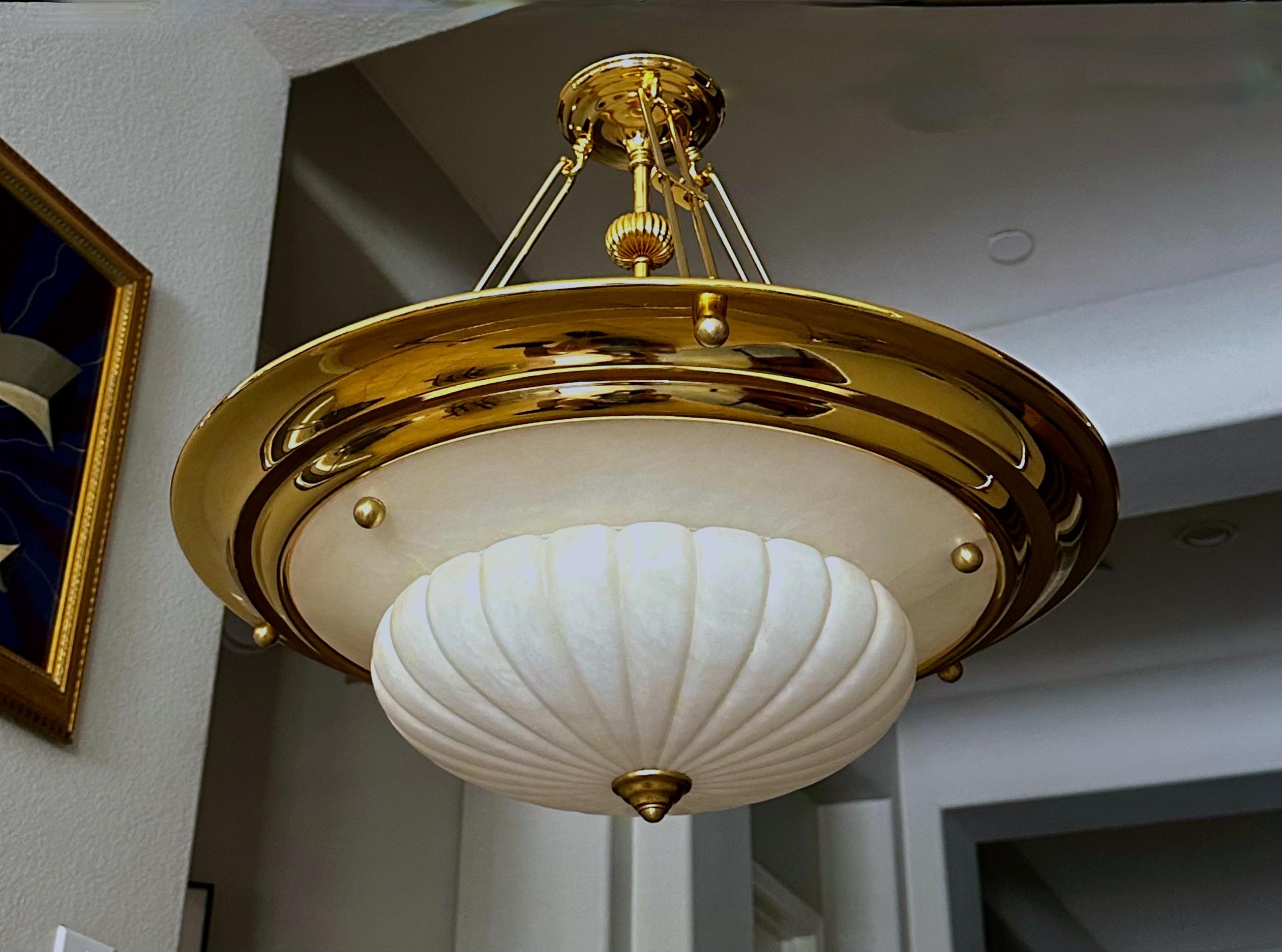 Brass Alabaster Chandelier Pendant Ceiling Light For Sale 14