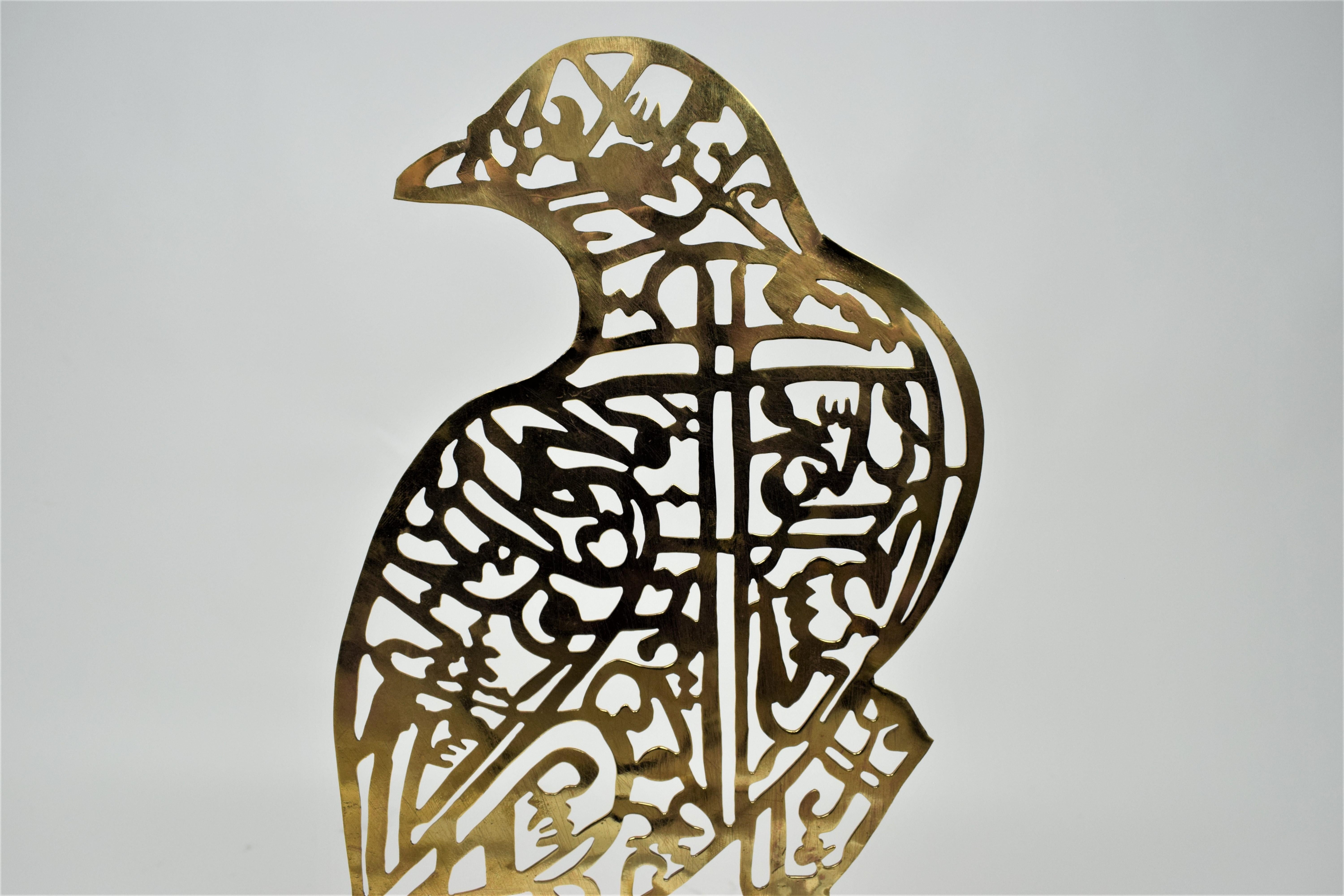 Islamic Brass Alam Hand Cutwork Calligraphy in the Shape of a Falcon, 20th Century For Sale
