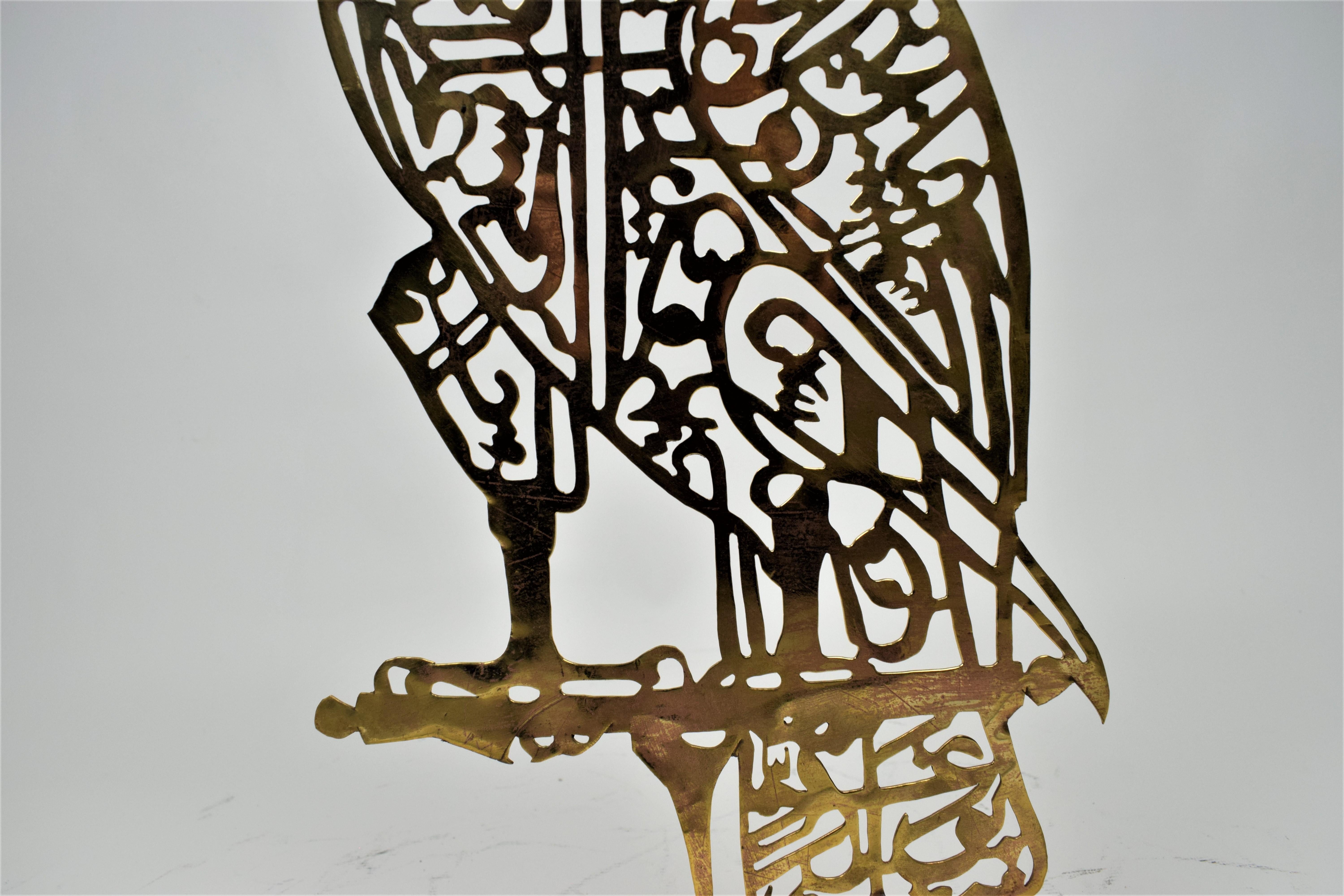 Brass Alam Hand Cutwork Calligraphy in the Shape of a Falcon, 20th Century For Sale 1