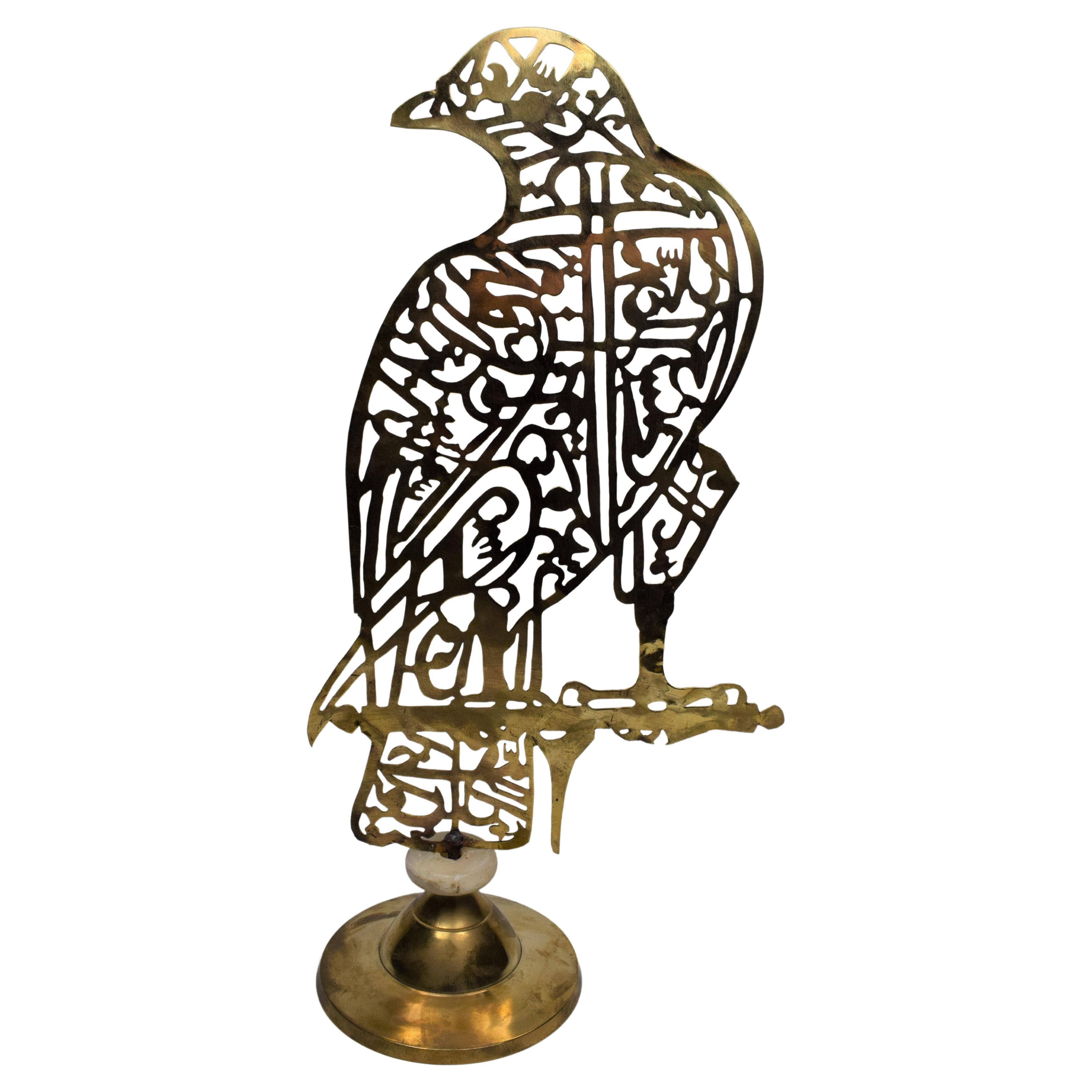 Brass Alam Hand Cutwork Calligraphy in the Shape of a Falcon, 20th Century For Sale