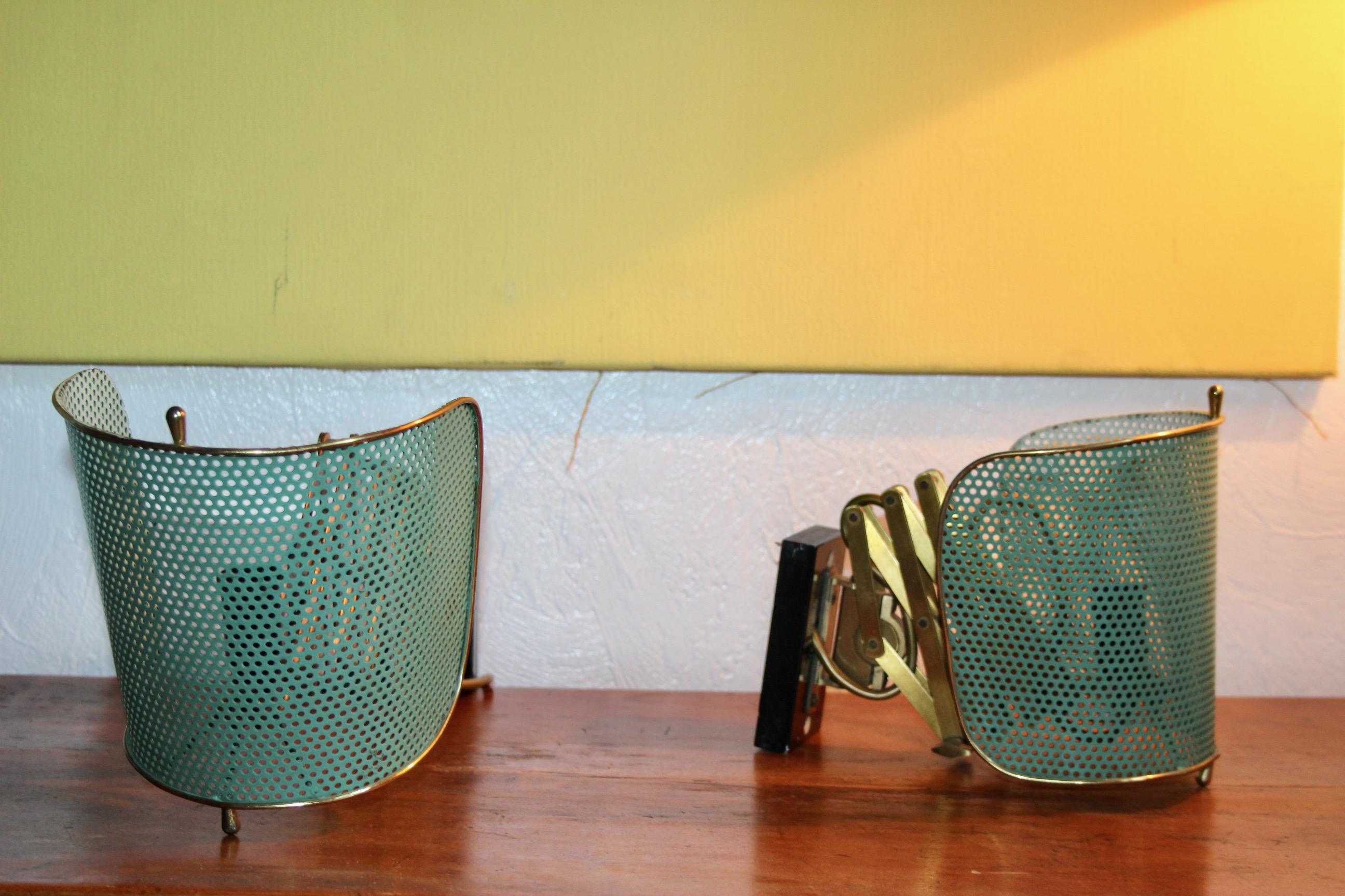 Brass Alfred Muller Adjustable pair of Wall Lamp for AMBA, Switzerland 1940s For Sale 1