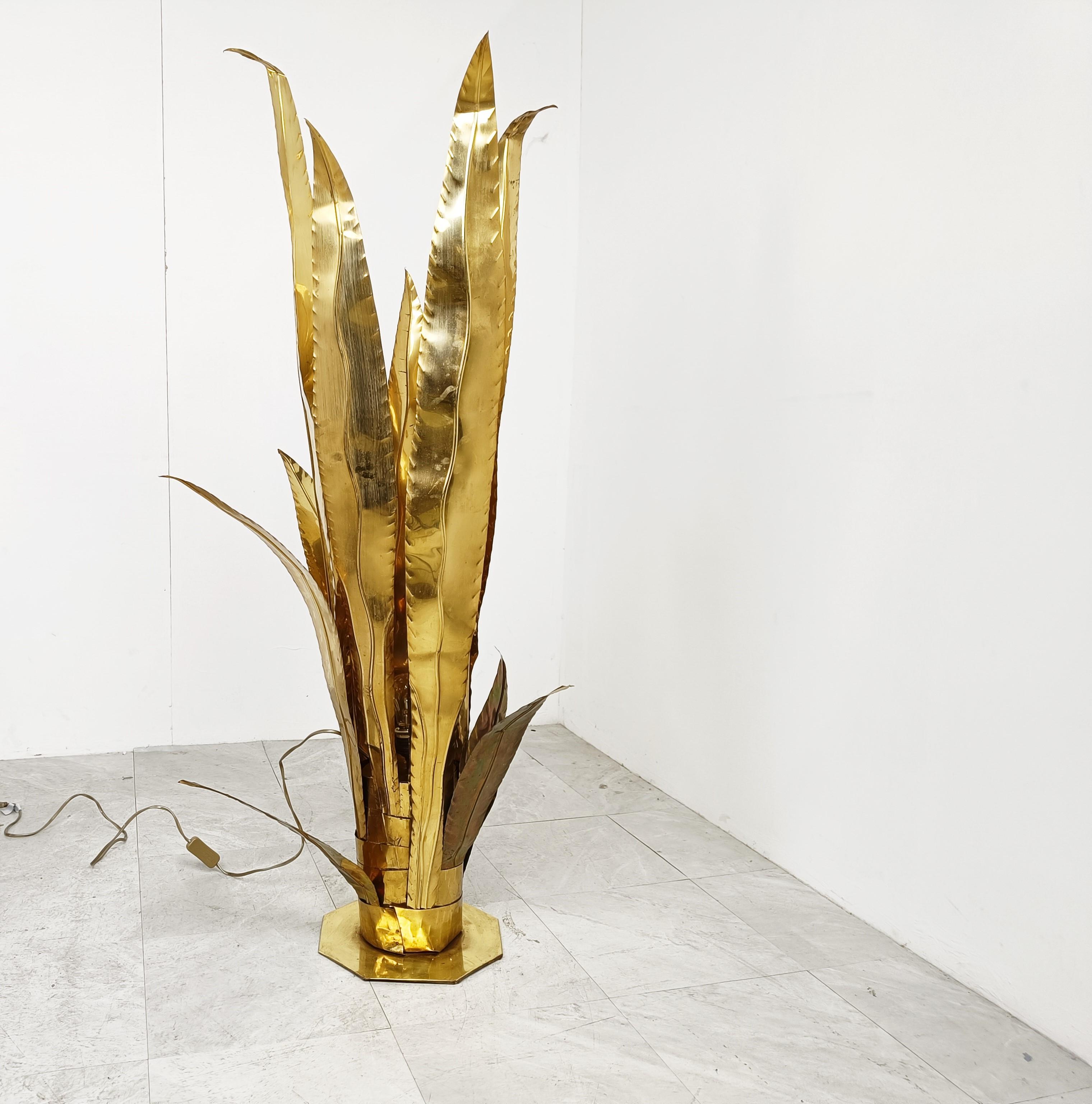 Hollywood Regency Brass Aloe Vera Floor Lamp by Bottega Gadda, 1970s