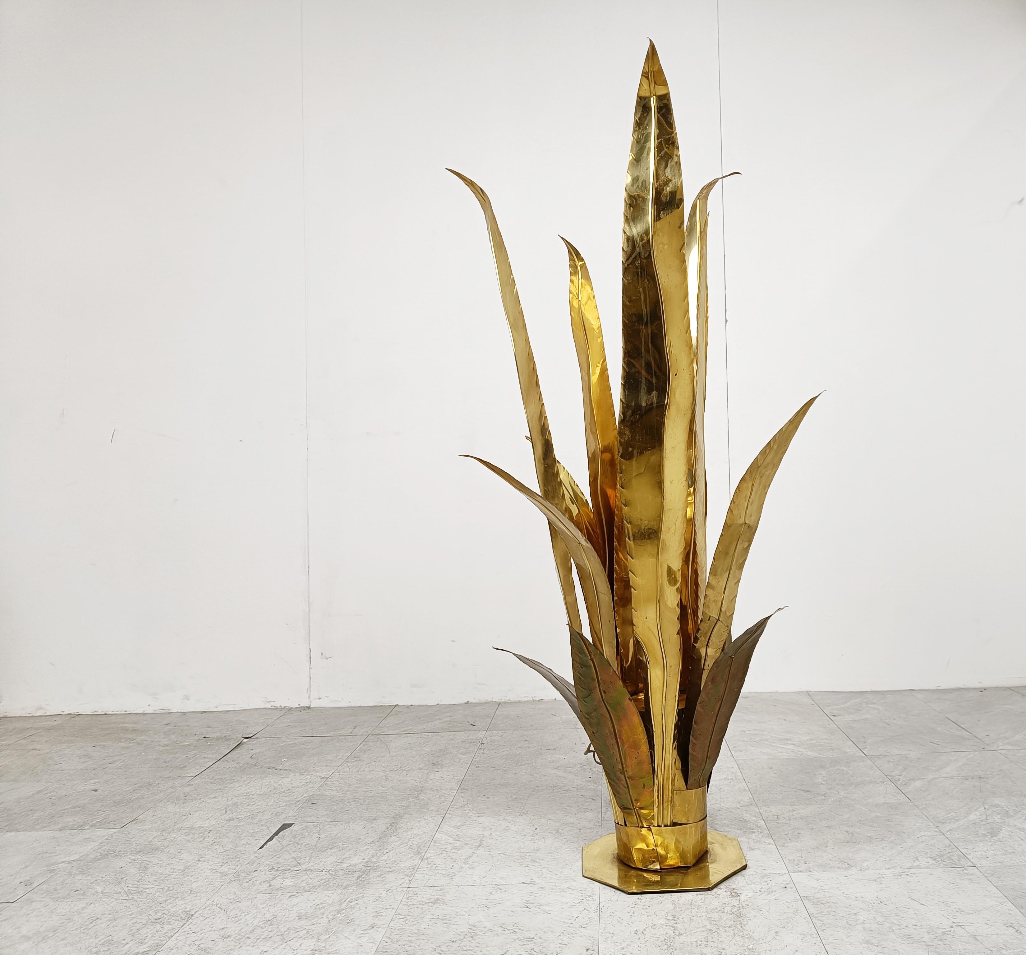 Italian Brass Aloe Vera Floor Lamp by Bottega Gadda, 1970s