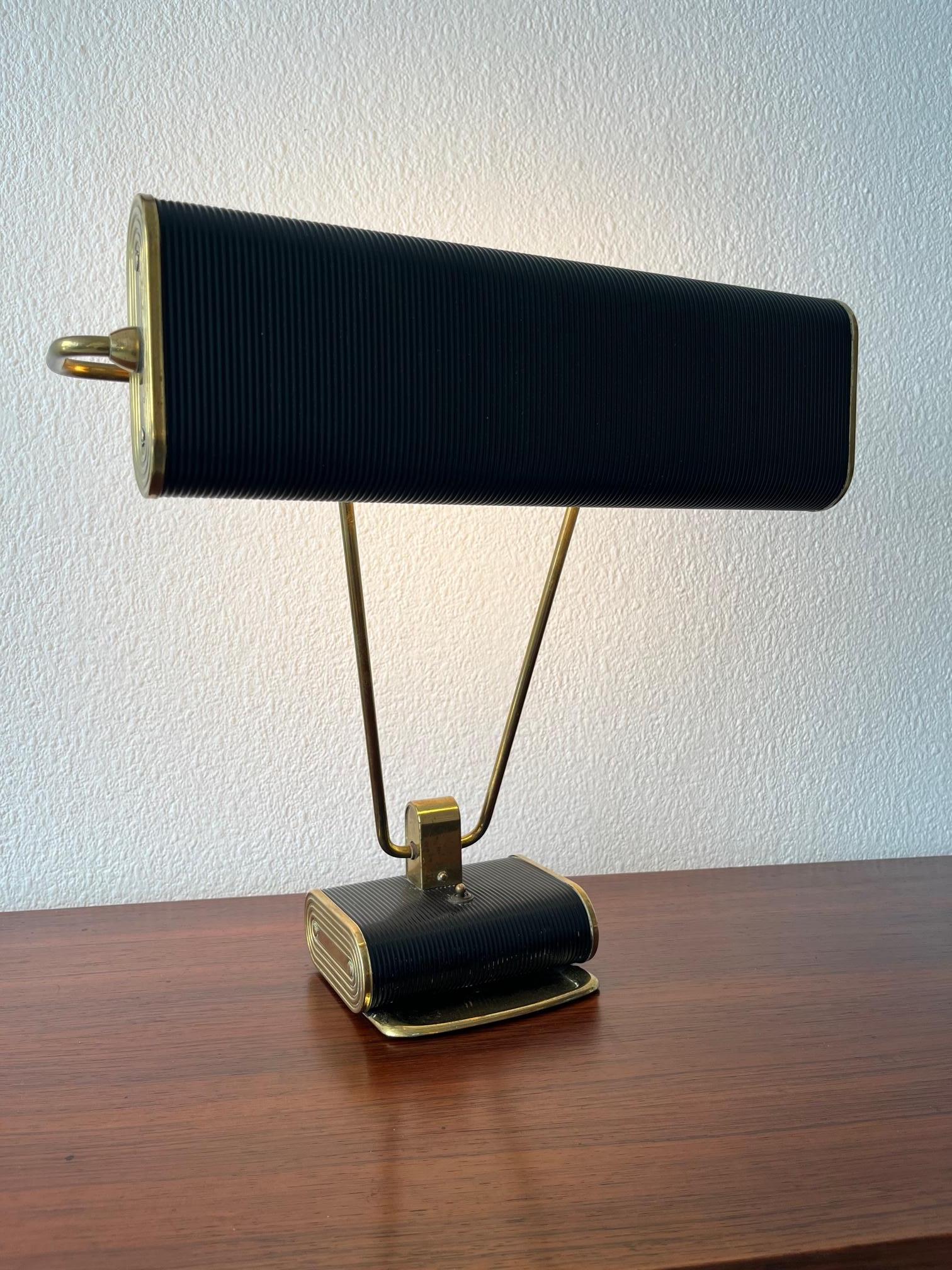 French Brass & Aluminum Adjustable Desk Lamp by Eileen Gray for Jumo, France ca. 1940s For Sale