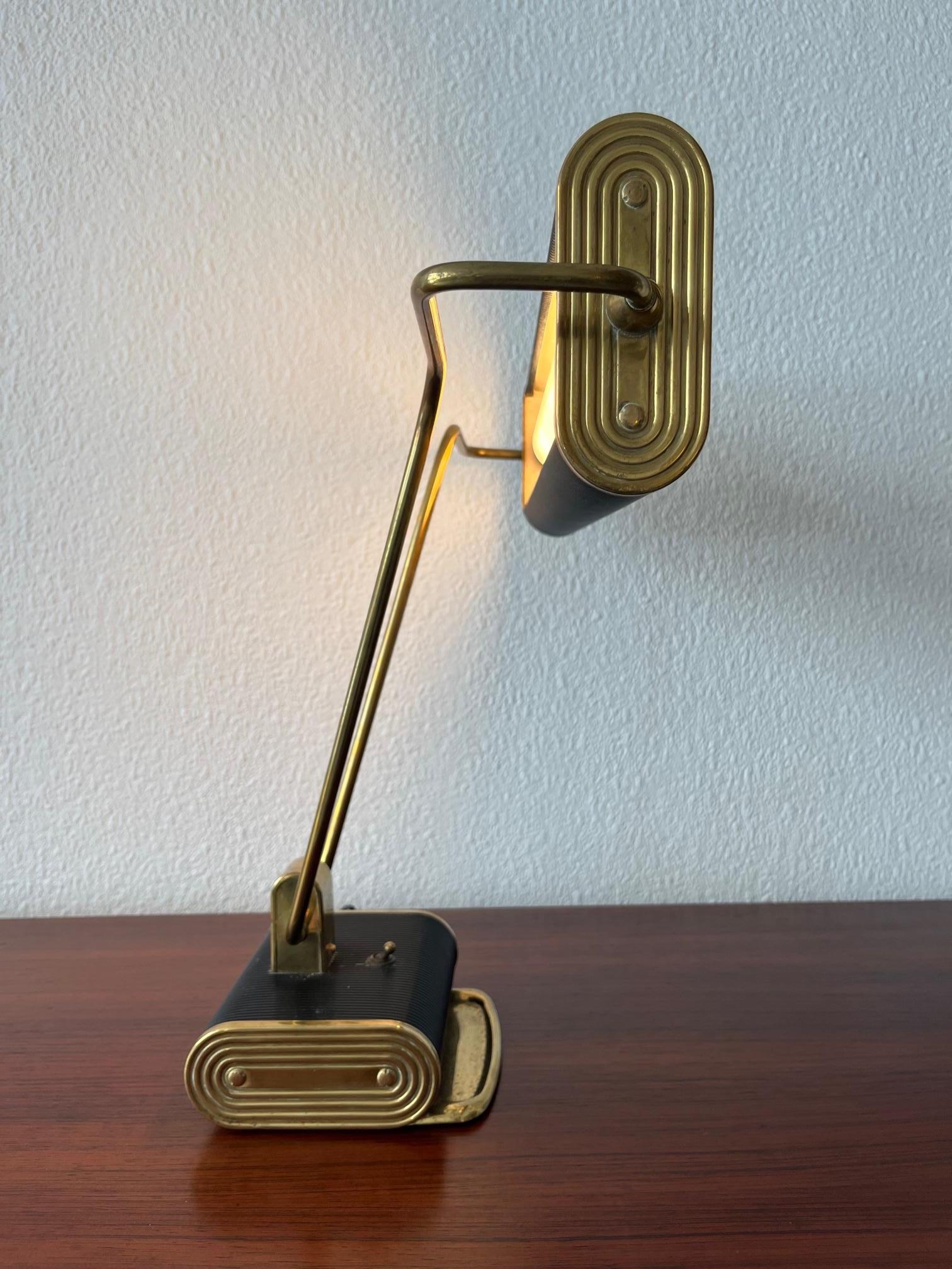 Mid-20th Century Brass & Aluminum Adjustable Desk Lamp by Eileen Gray for Jumo, France ca. 1940s For Sale