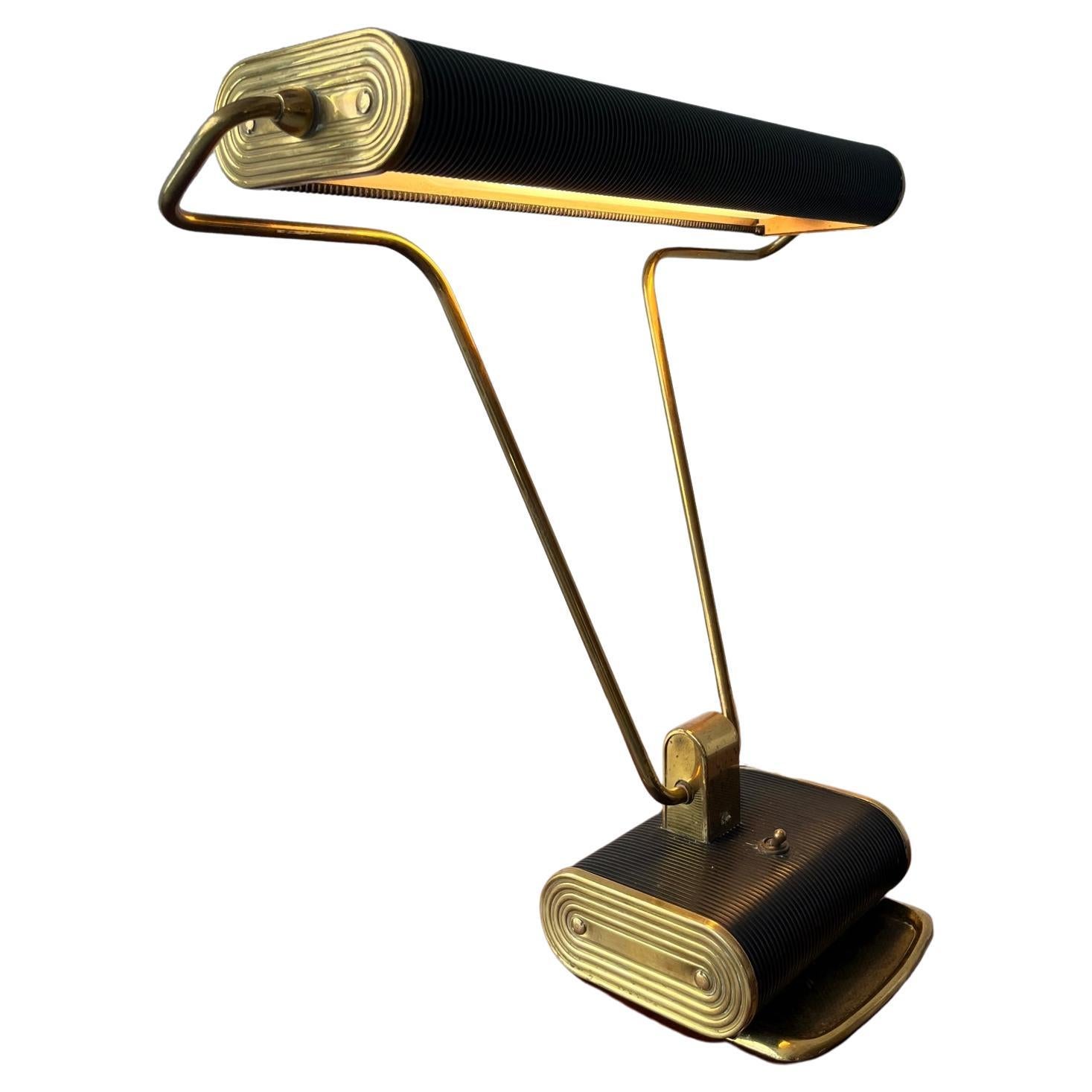 Brass & Aluminum Adjustable Desk Lamp by Eileen Gray for Jumo, France ca. 1940s For Sale