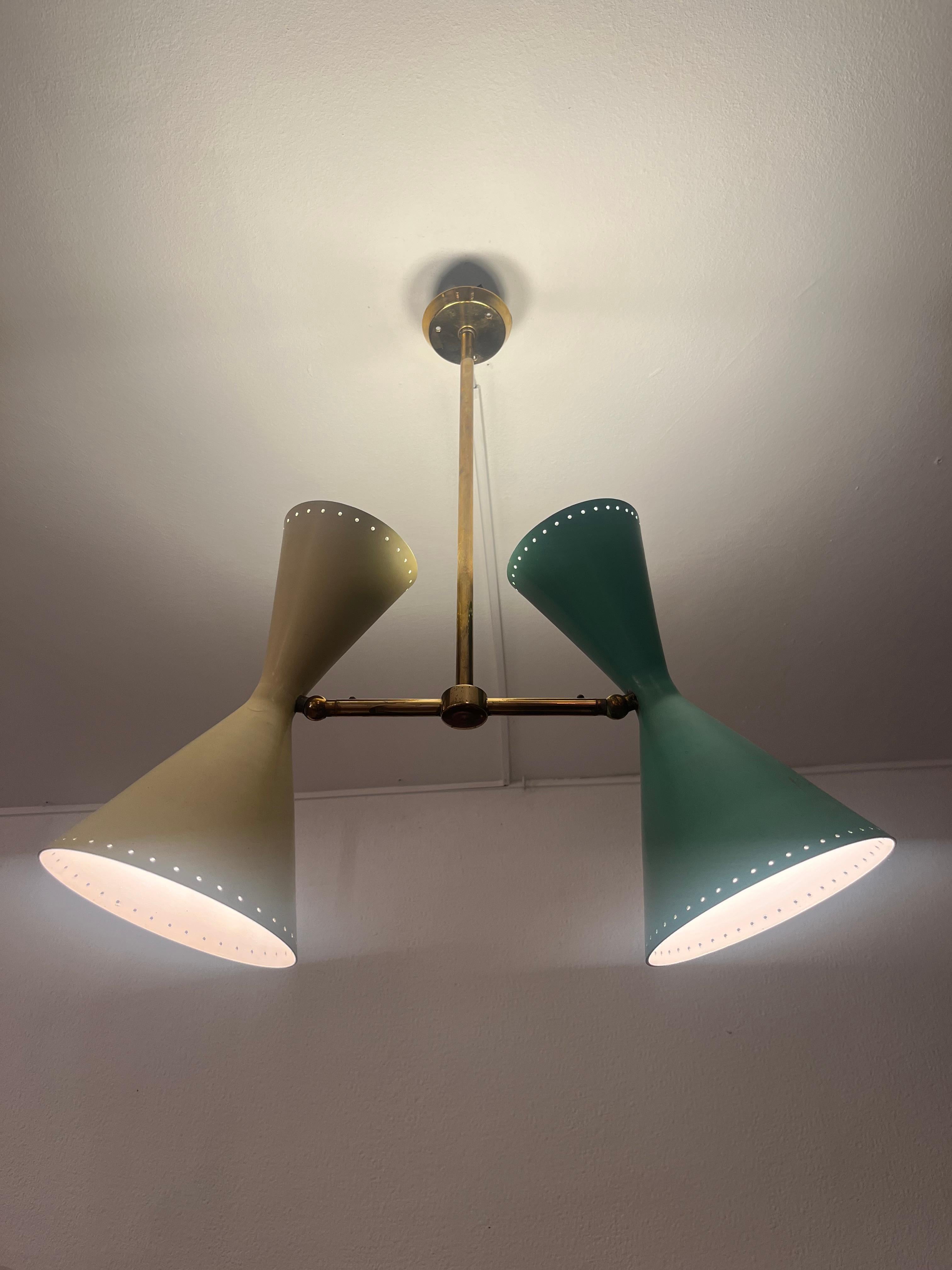 Lampada da soffitto doppia regolabile in ottone e alluminio di BAG Turgi, Svizzera, anni '50 in vendita 5