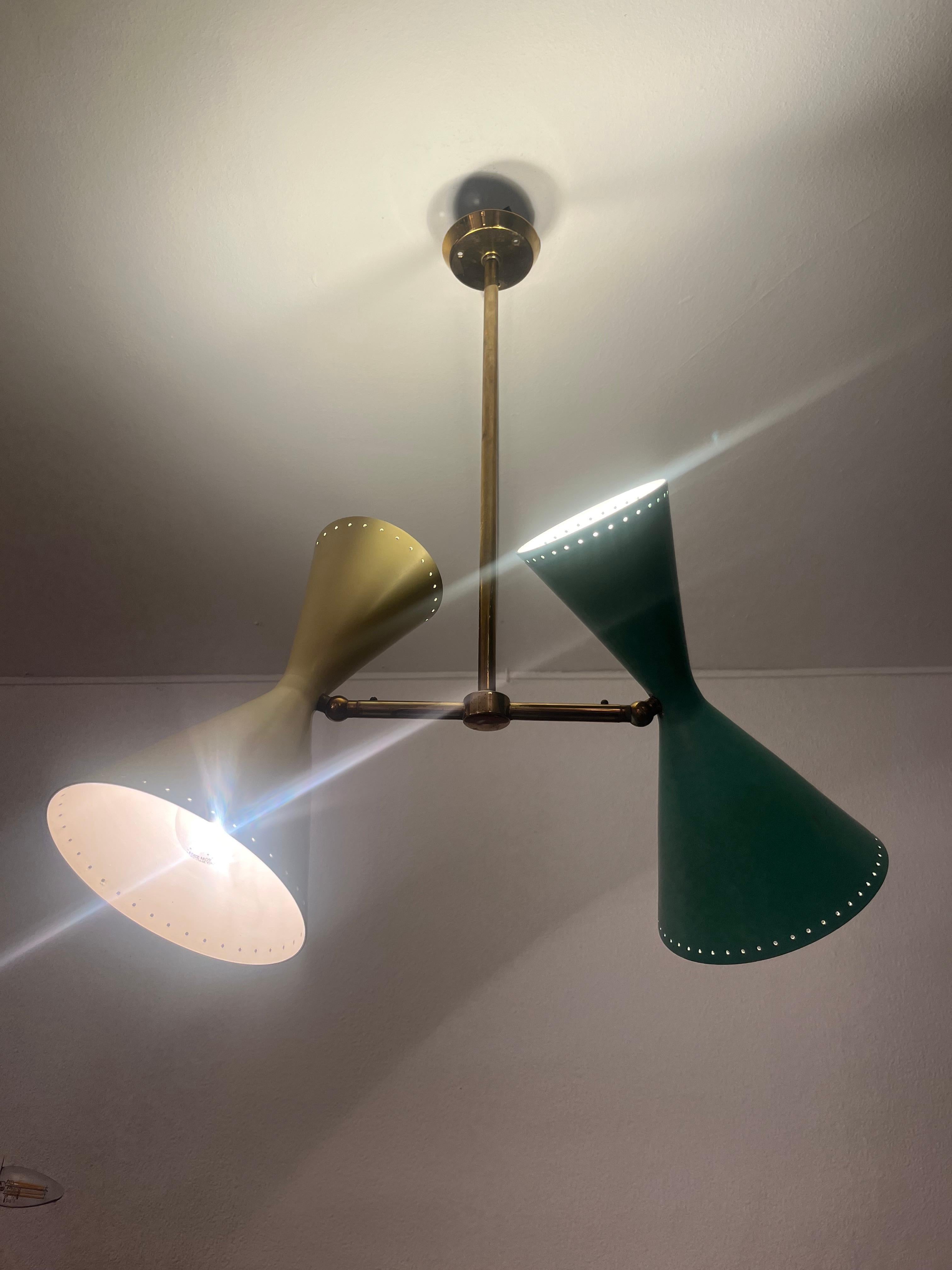 Lampada da soffitto doppia regolabile in ottone e alluminio di BAG Turgi, Svizzera, anni '50 in vendita 6