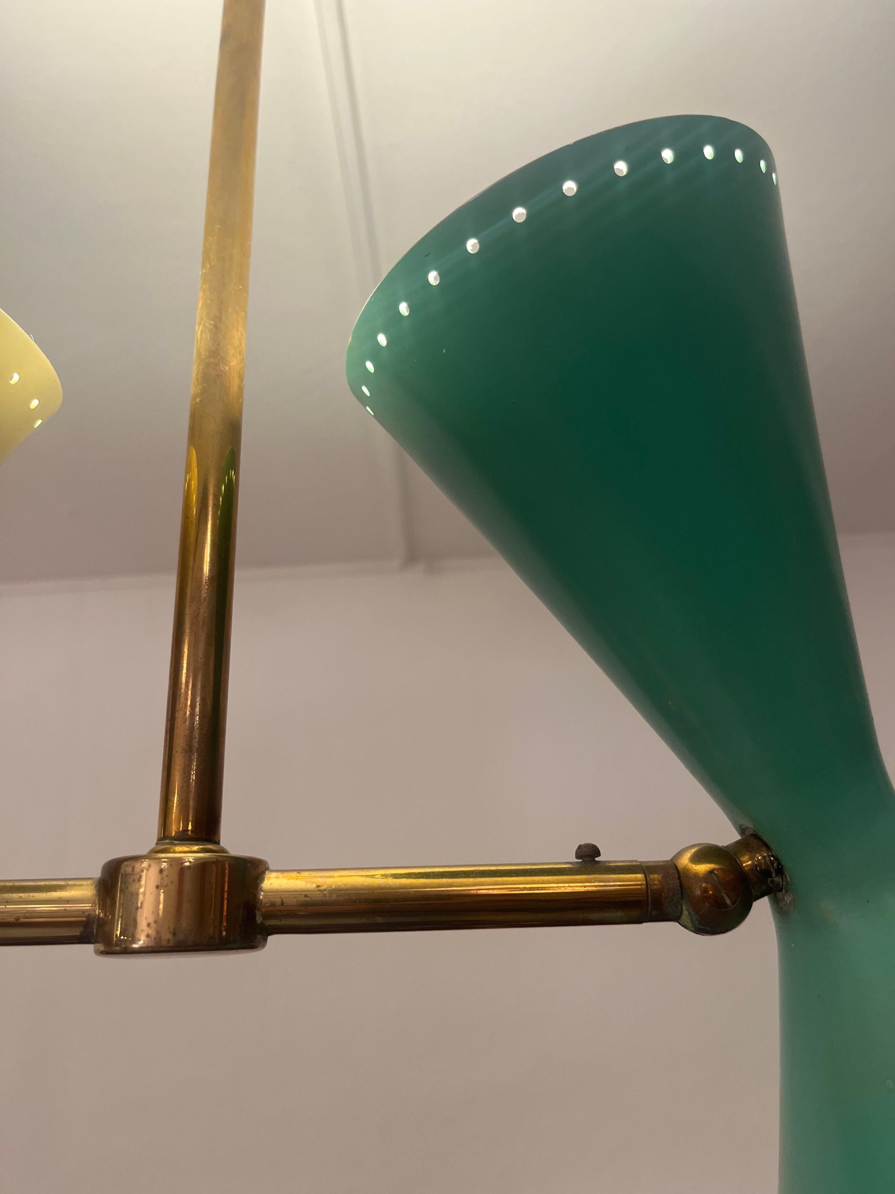Lampada da soffitto doppia regolabile in ottone e alluminio di BAG Turgi, Svizzera, anni '50 in vendita 7