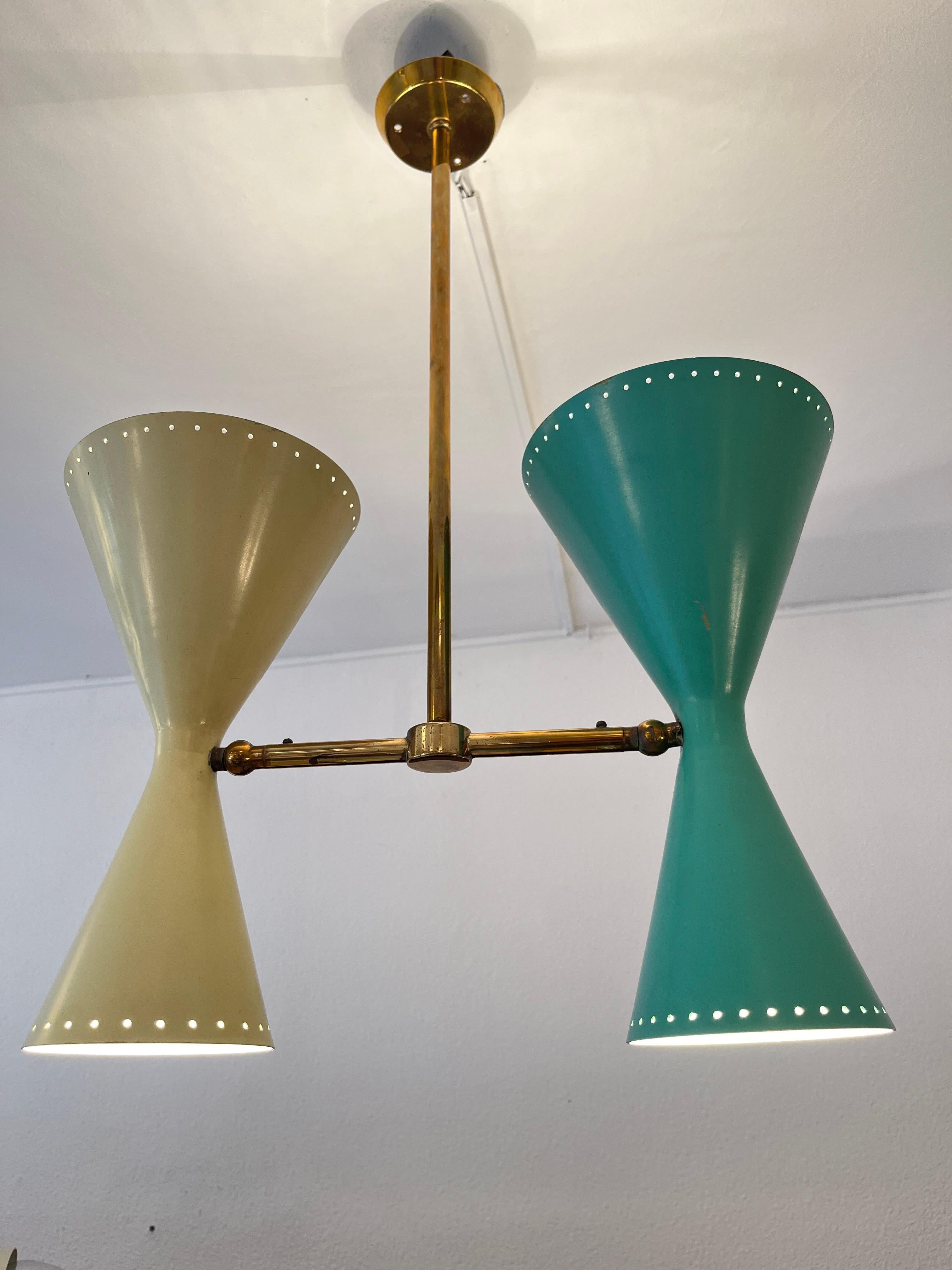 Lampada da soffitto doppia regolabile in ottone e alluminio di BAG Turgi, Svizzera, anni '50 In condizioni buone in vendita a Geneva, CH