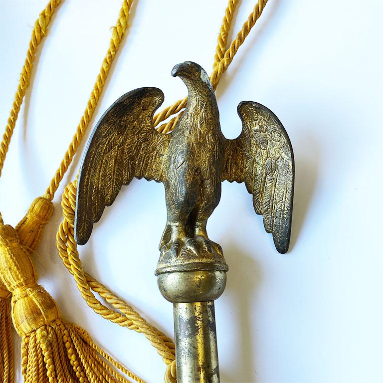 American Colonial Brass American Admiral Eagle Flag Pole with Gold Tassels Early 20th Century