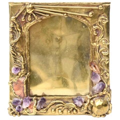 Brass, Amethyst and Quartz Hand Forged Picture Frame Desk Accessory Vintage