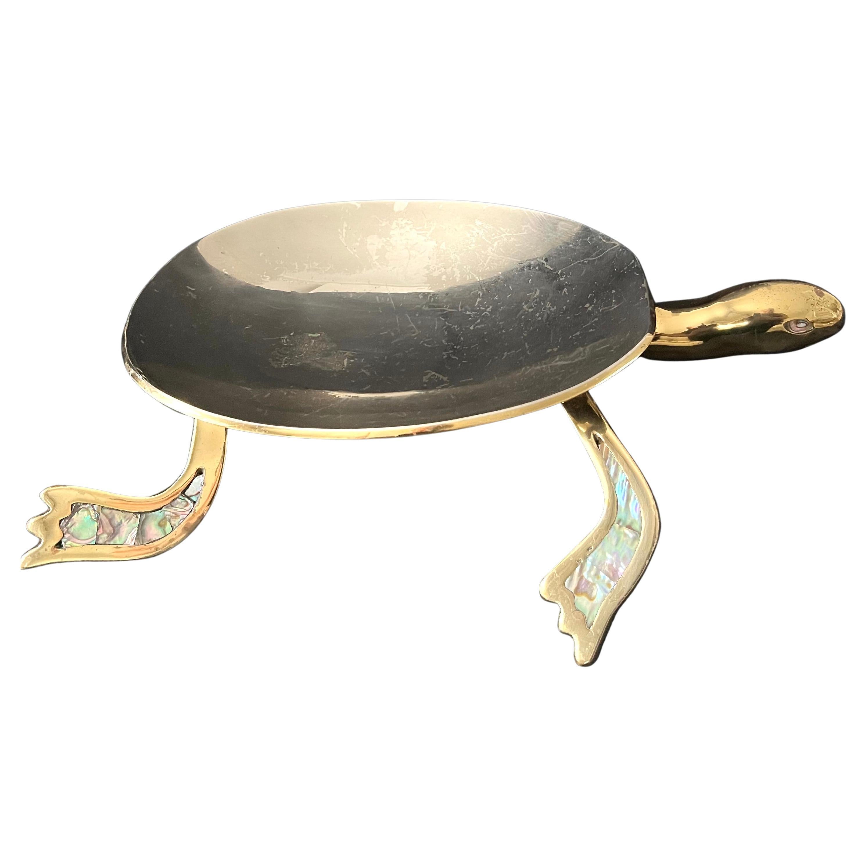 Mid-Century Modern Brass and Abalone Decorative Mexican Bowl in Style of Los Castillo For Sale