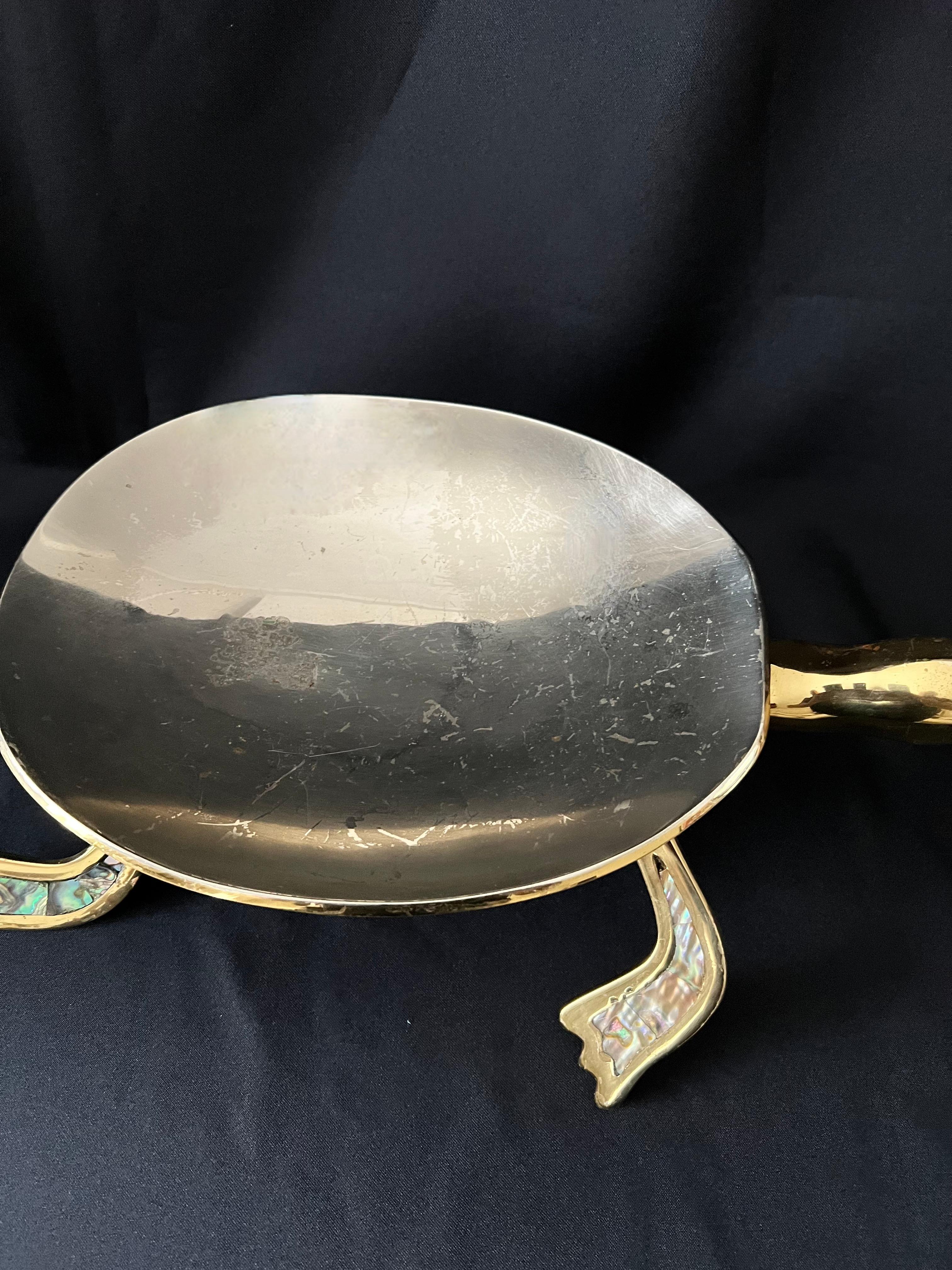 20th Century Brass and Abalone Decorative Mexican Bowl in Style of Los Castillo For Sale