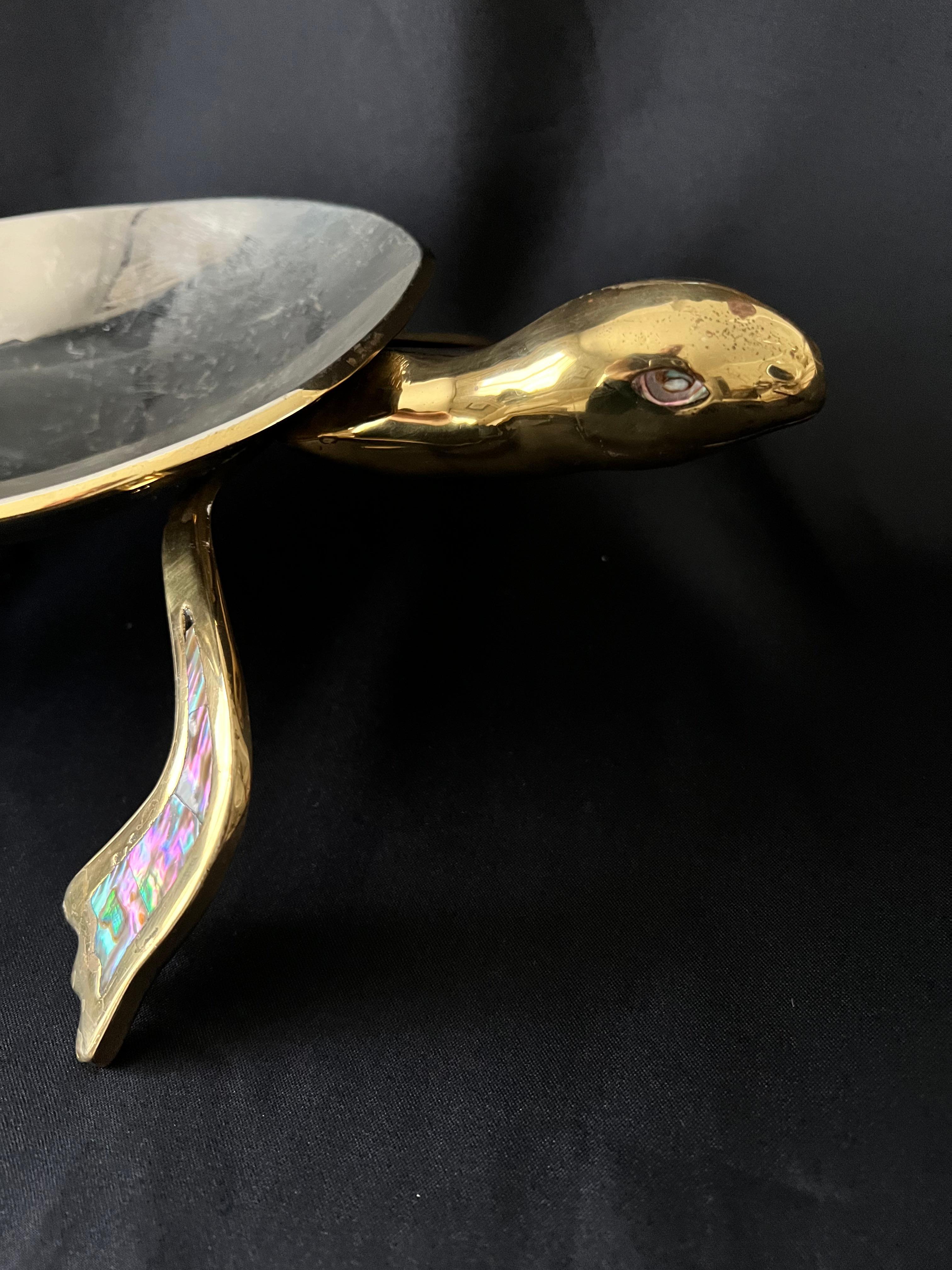 Brass and Abalone Decorative Mexican Bowl in Style of Los Castillo For Sale 1