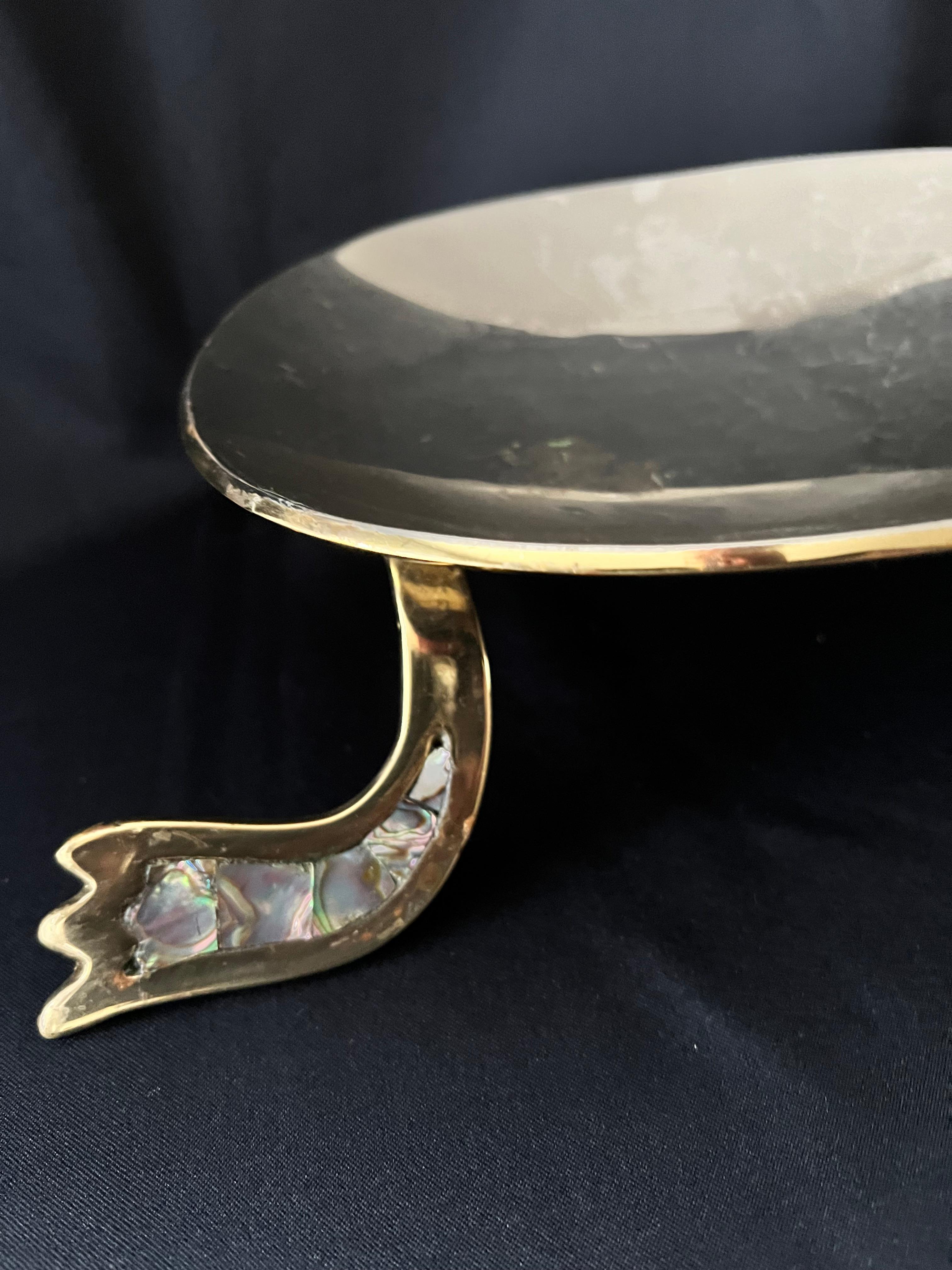 Brass and Abalone Decorative Mexican Bowl in Style of Los Castillo For Sale 2