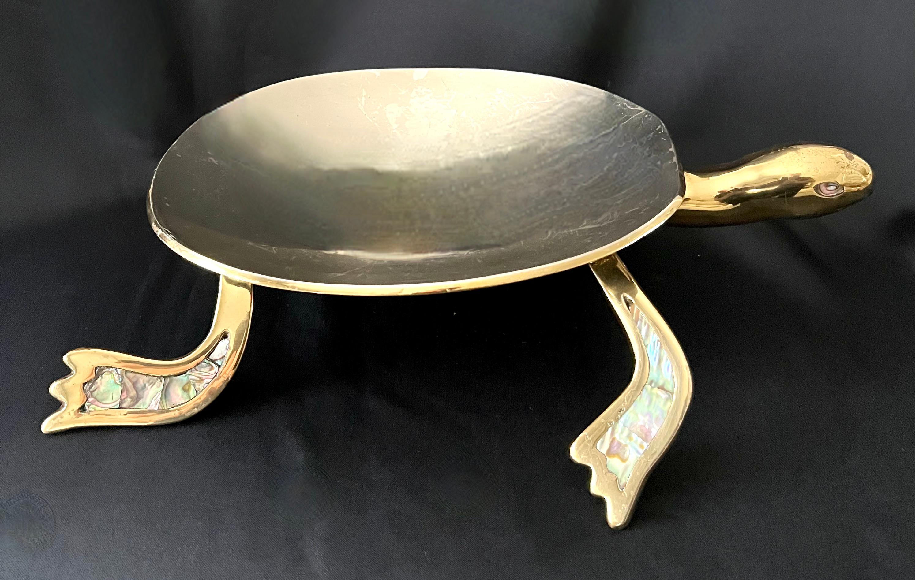 Brass and Abalone Decorative Mexican Bowl in Style of Los Castillo For Sale 3
