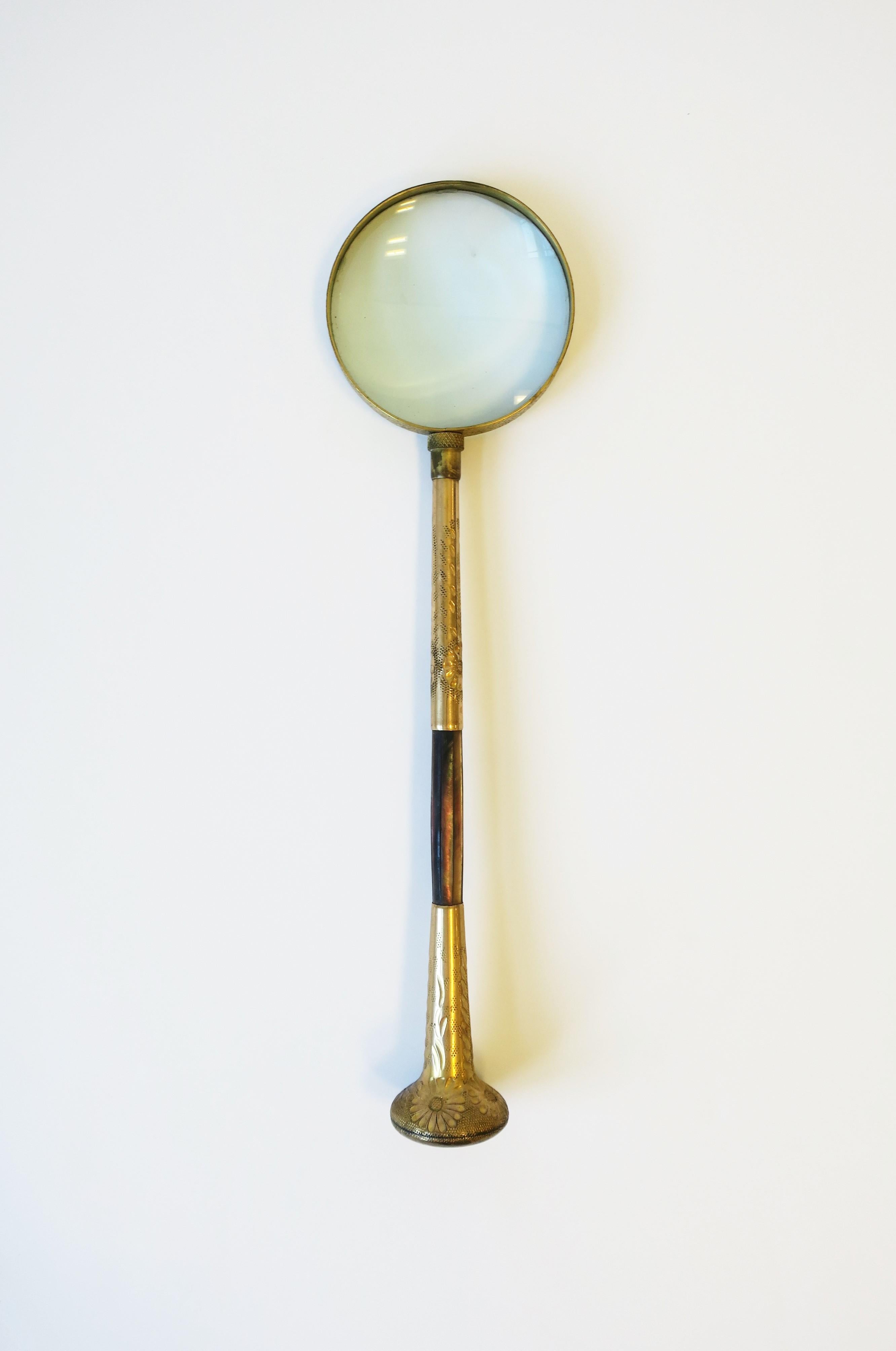 European Brass and Abalone Seashell Magnifying Glass