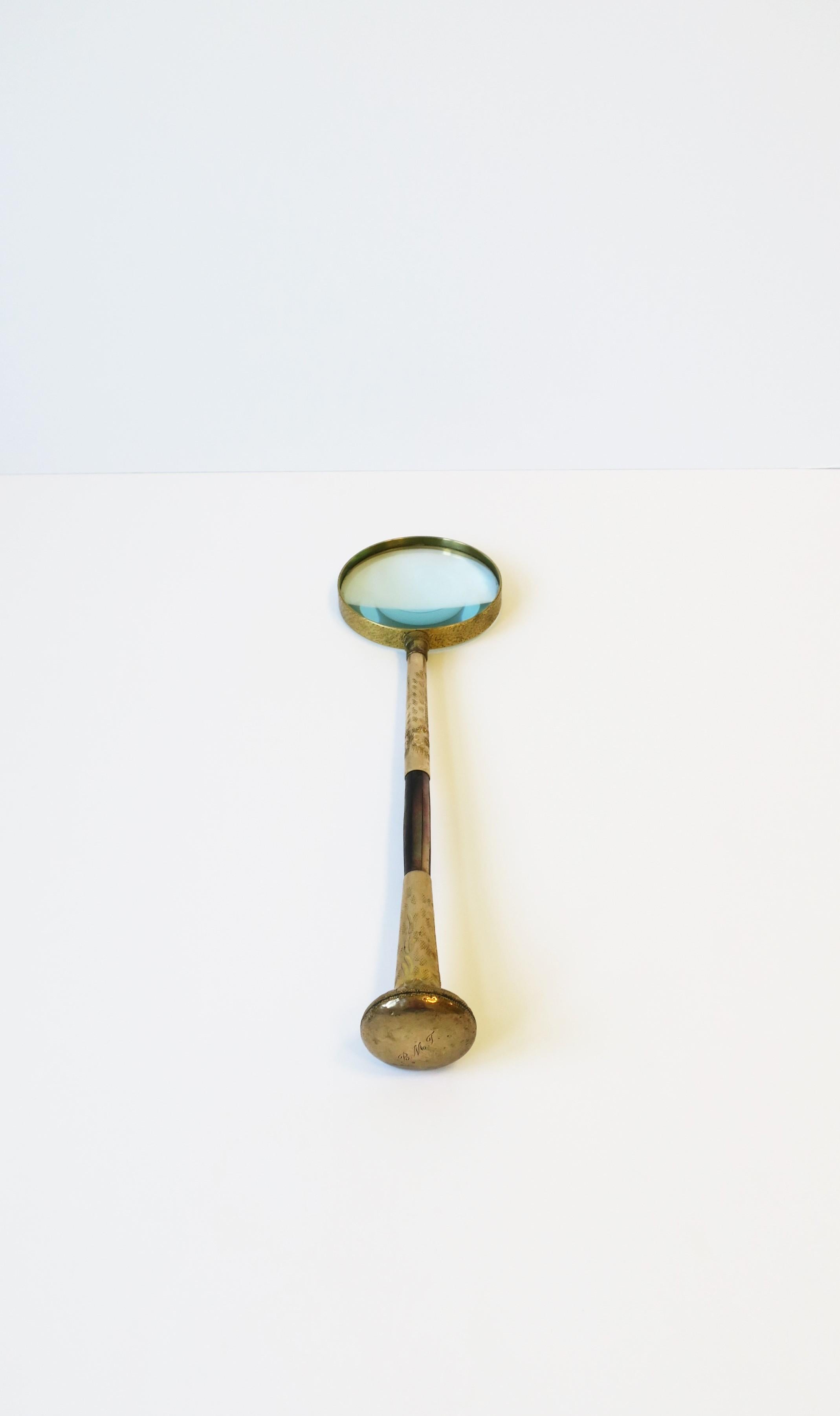 20th Century Brass and Abalone Seashell Magnifying Glass