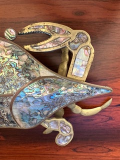 Brass and Abalone Shell Crab Sculpture Trinket Box