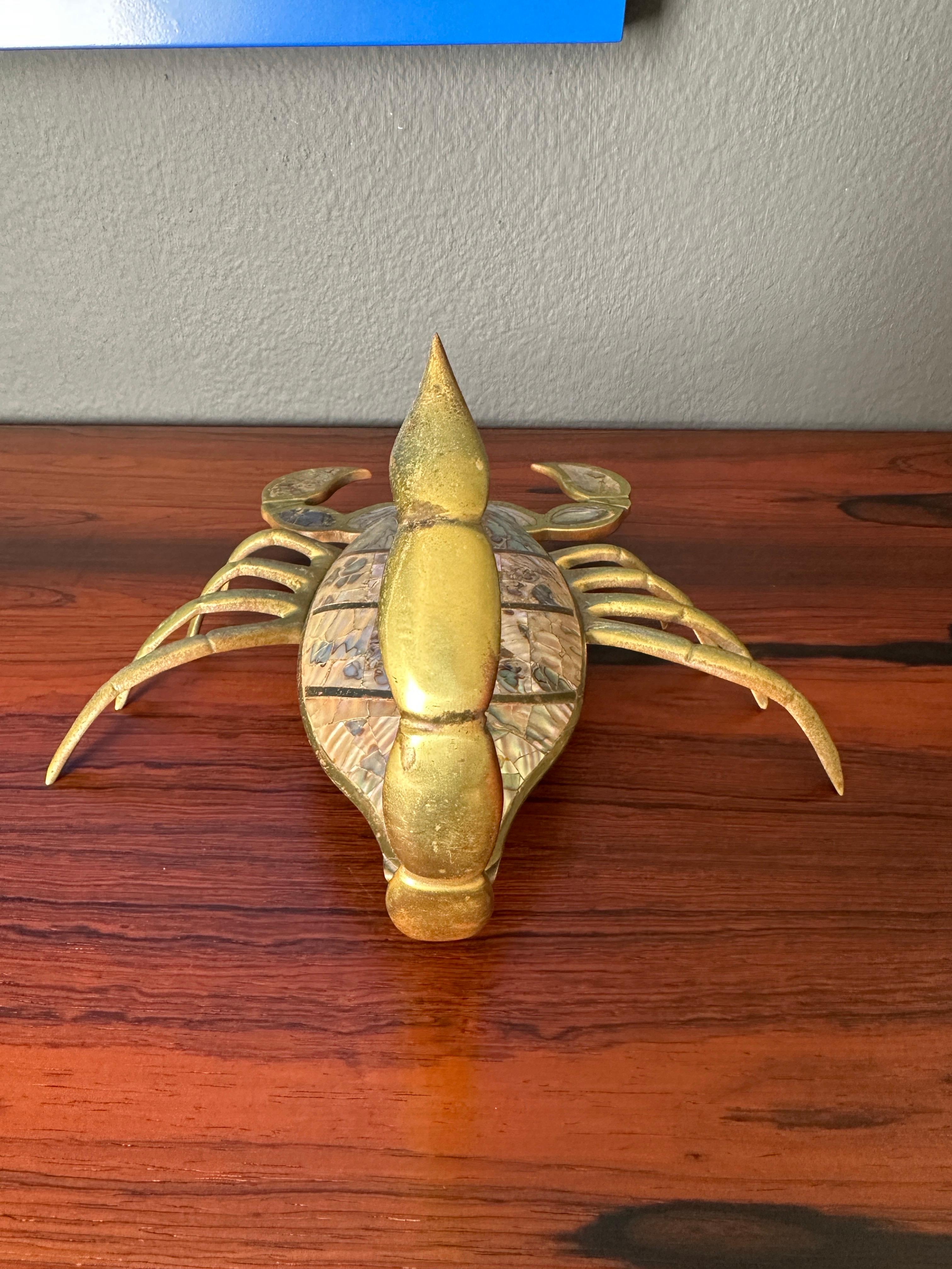 Brass and Abalone Shell Scorpion Sculpture Trinket Box For Sale 3