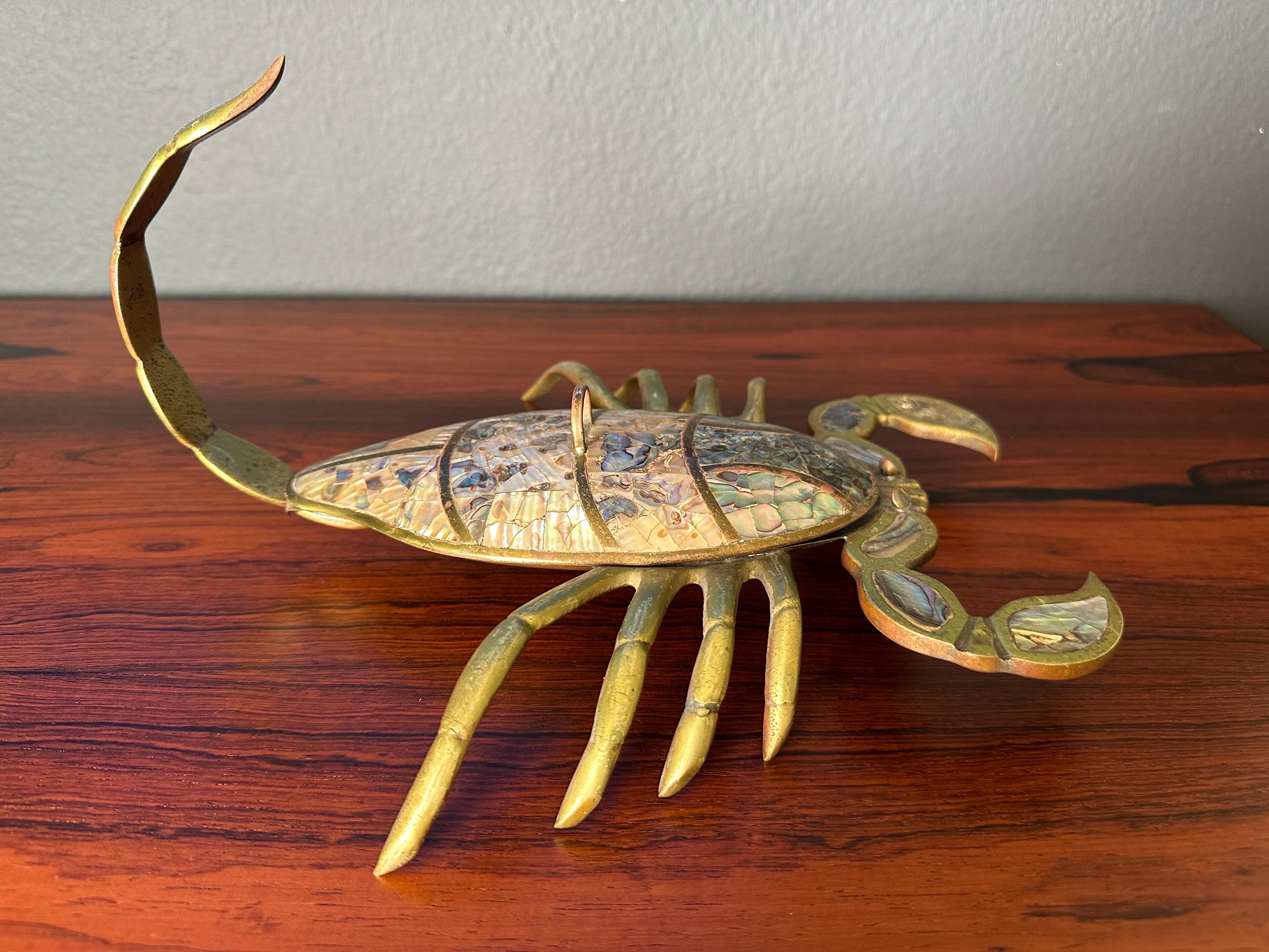 Brass and Abalone Shell Scorpion Sculpture Trinket Box For Sale 4