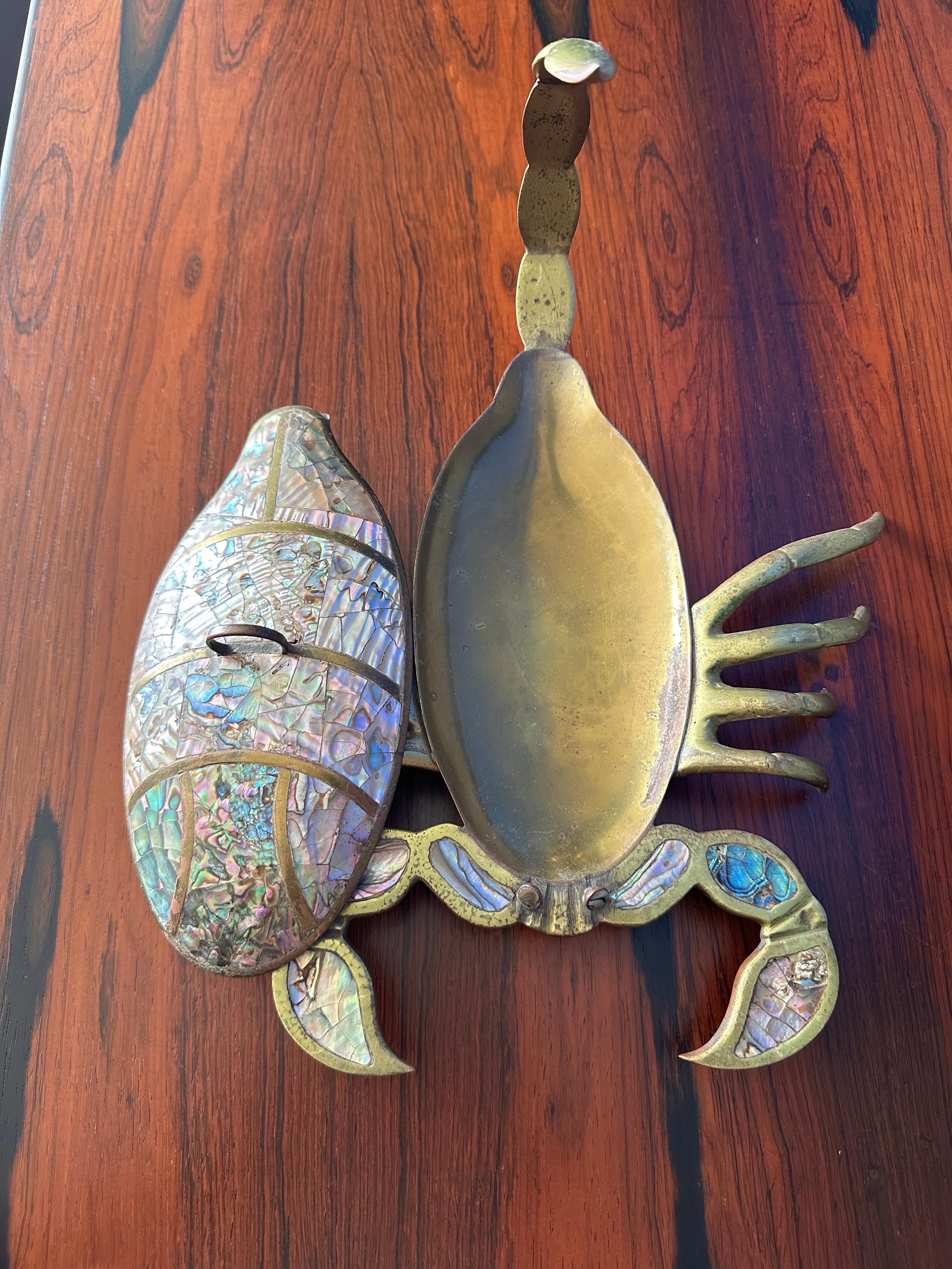 Brass and Abalone Shell Scorpion Sculpture Trinket Box For Sale 5