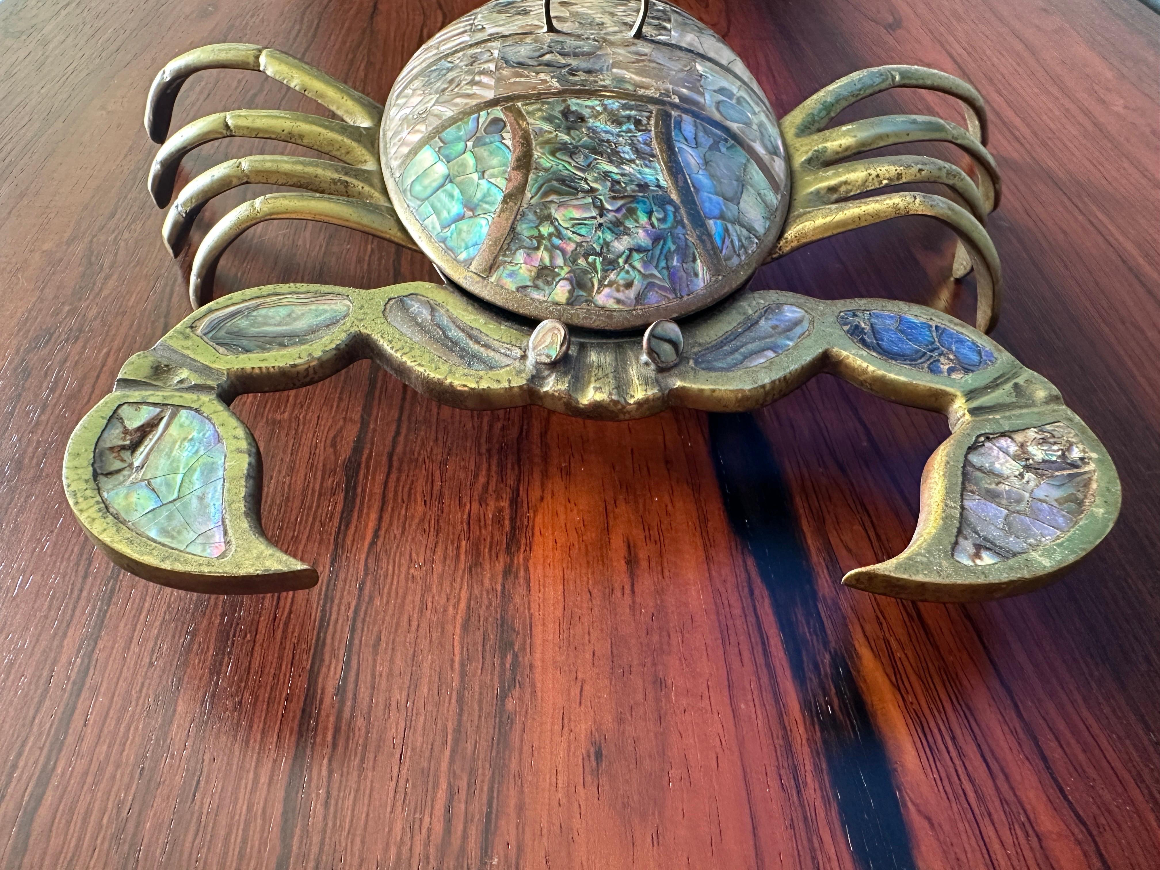 Brass and Abalone Shell Scorpion Sculpture Trinket Box For Sale 7