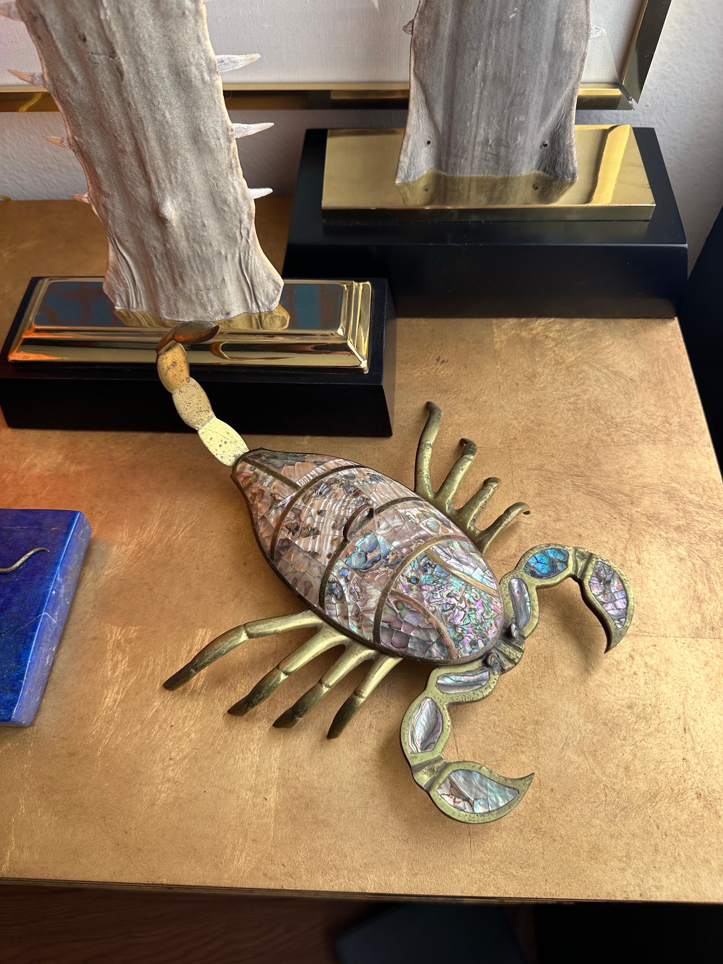Brass and Abalone Shell Scorpion Sculpture Trinket Box For Sale 9
