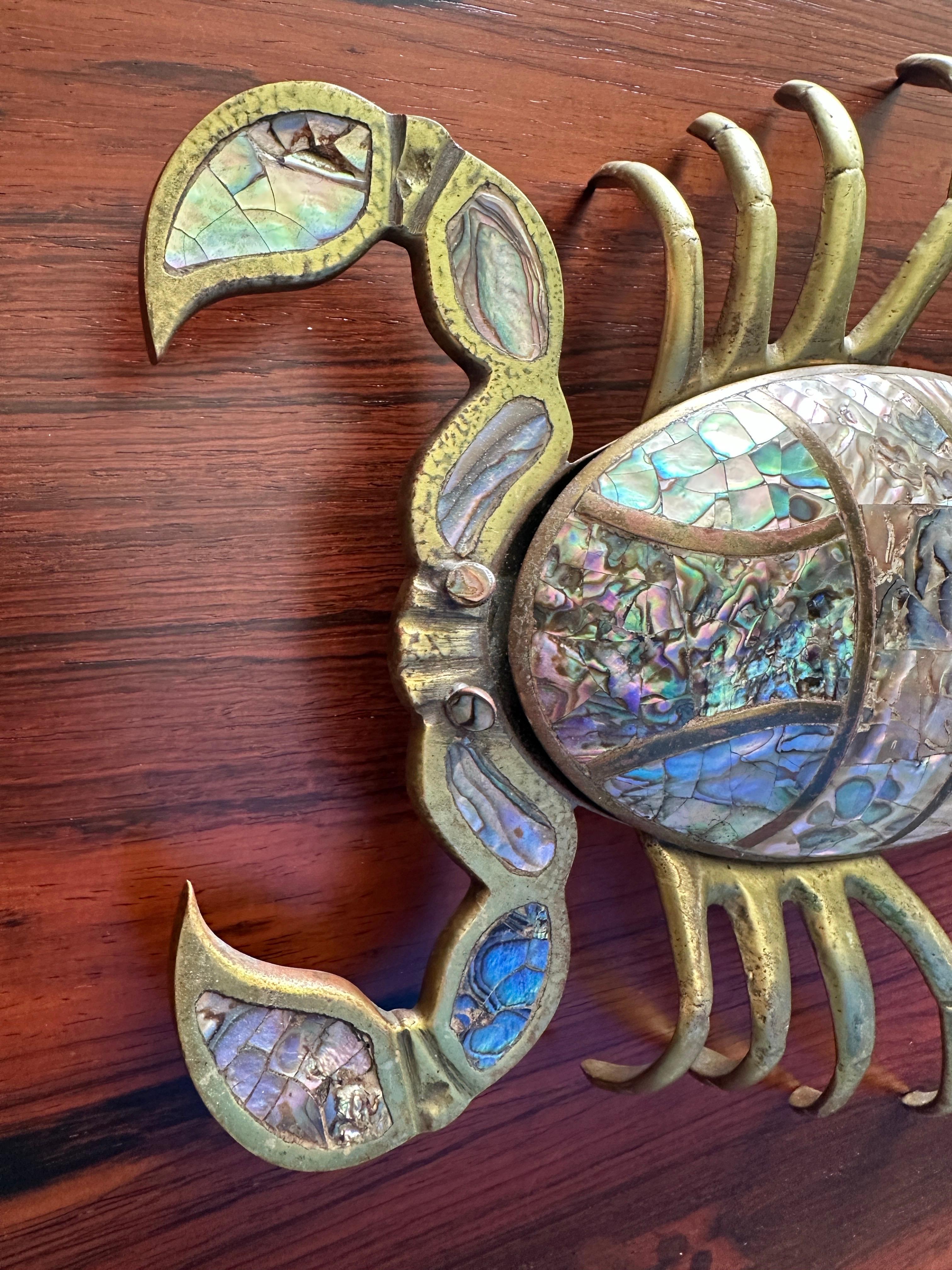 Brass and Abalone Shell Scorpion Sculpture Trinket Box For Sale 1