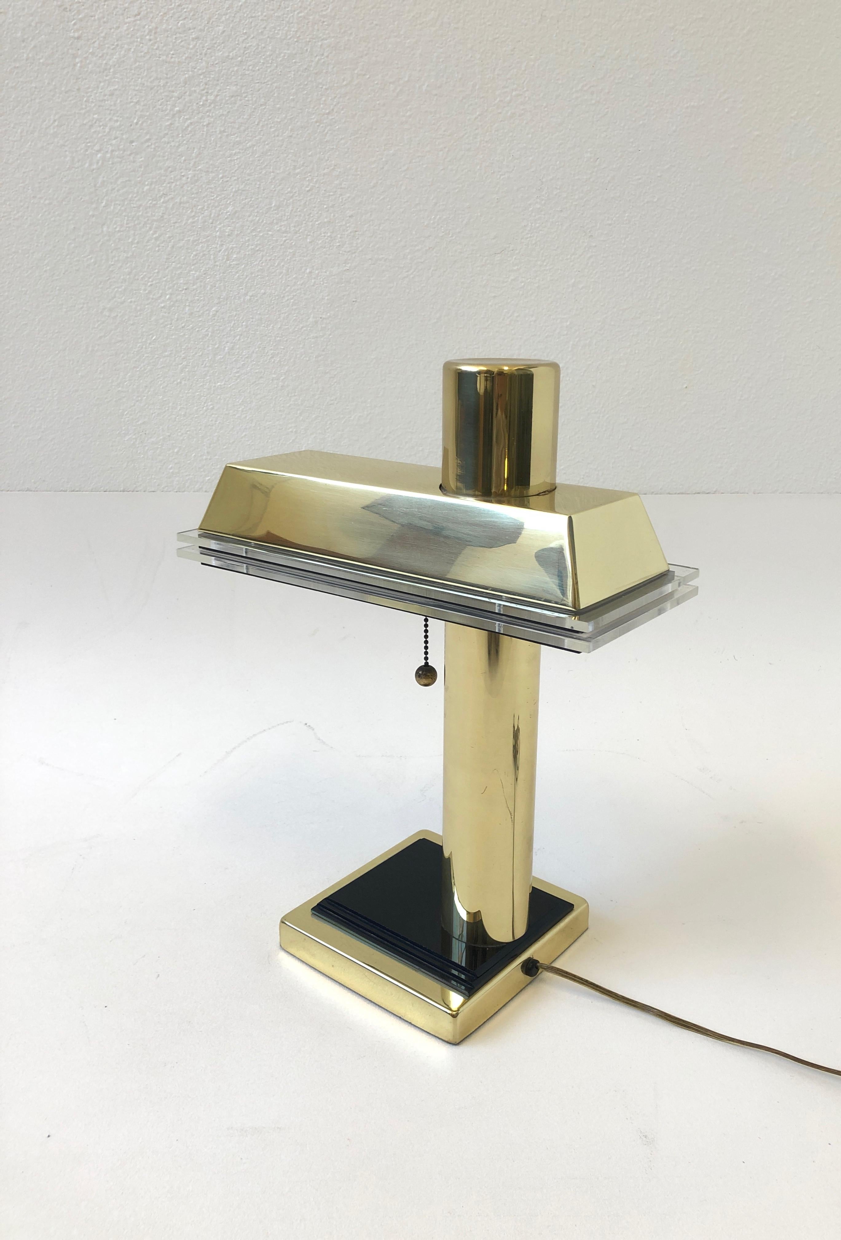 Modern Brass and Acrylic Desk Lamp For Sale