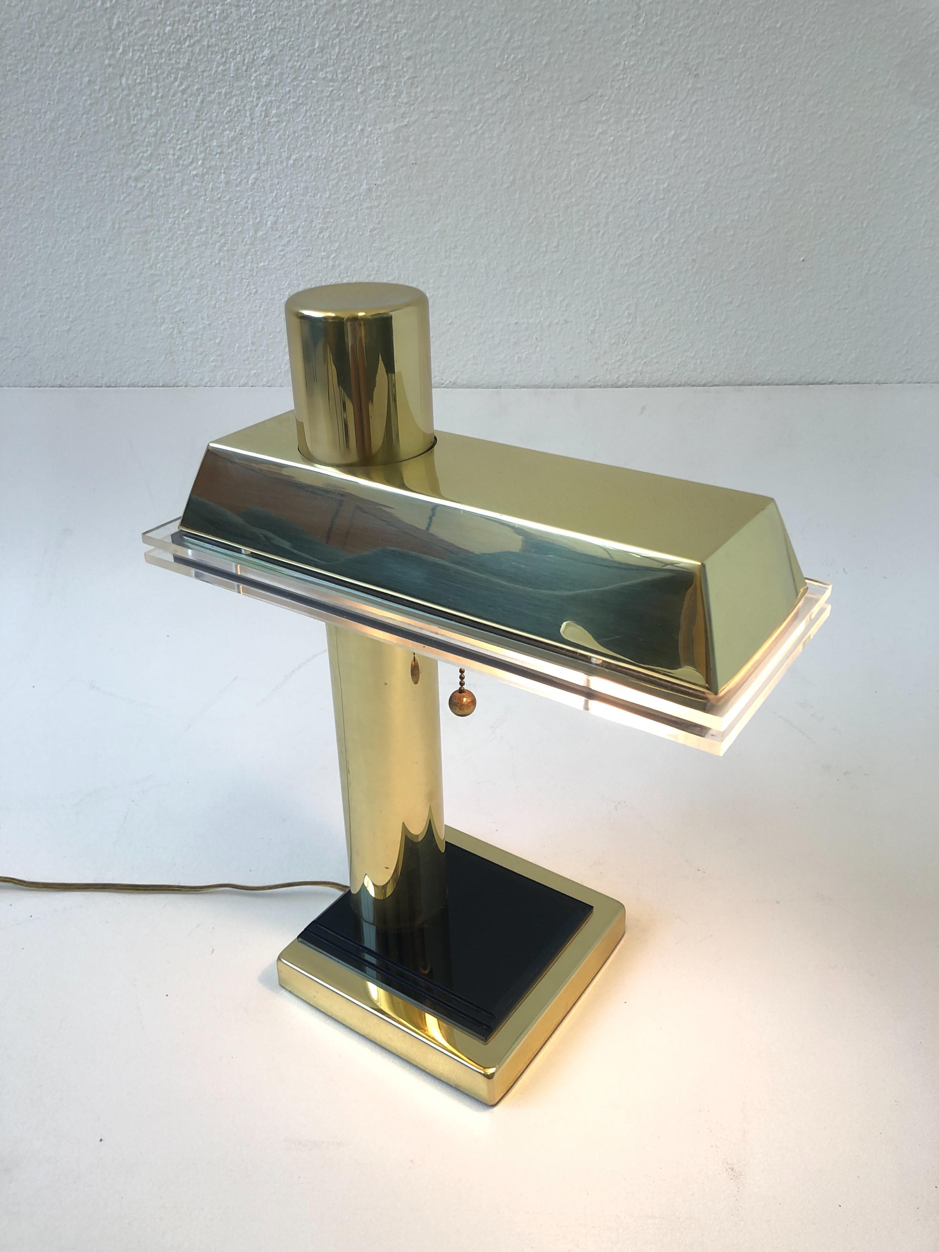 American Brass and Acrylic Desk Lamp For Sale