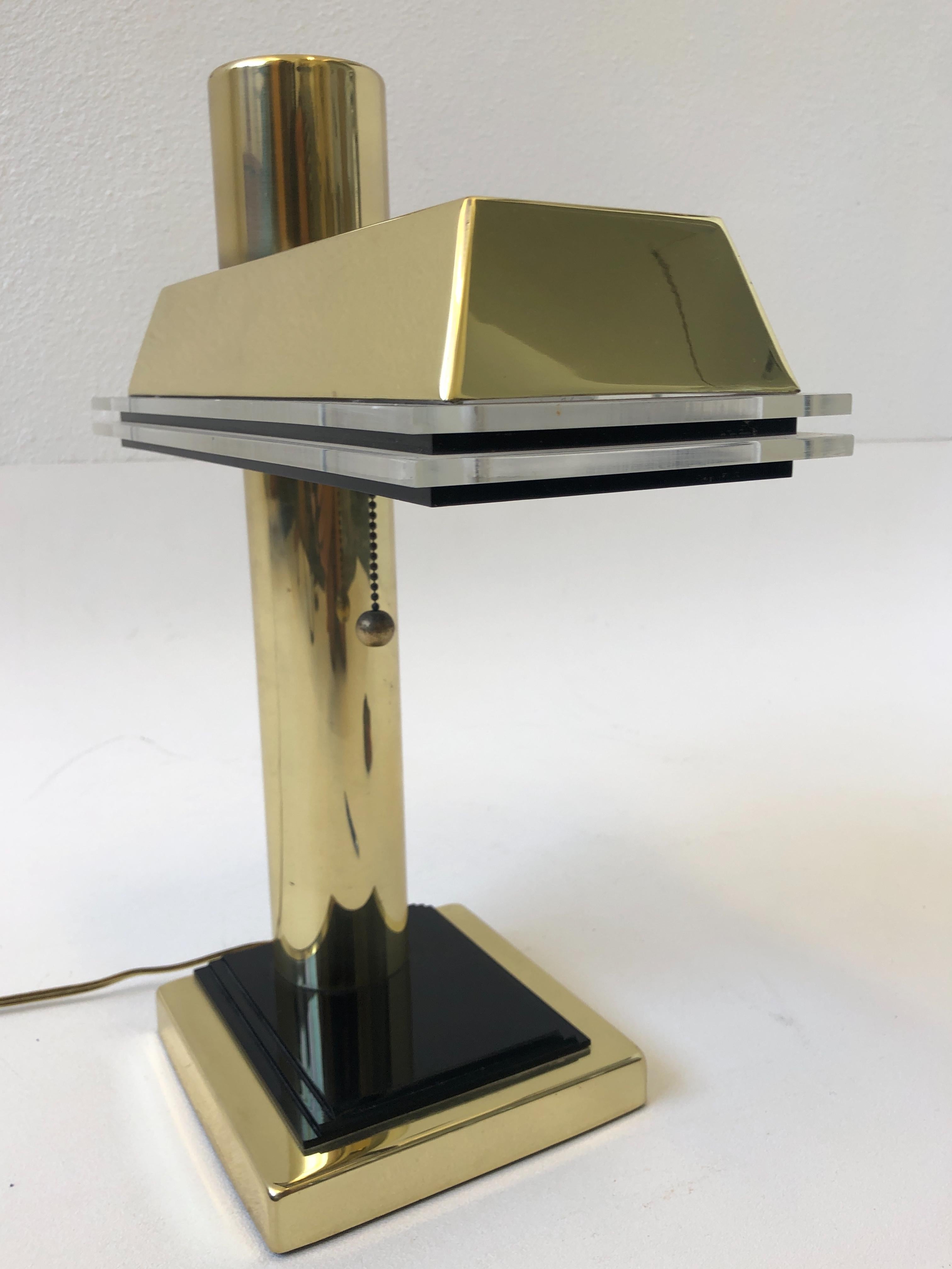 Polished Brass and Acrylic Desk Lamp For Sale