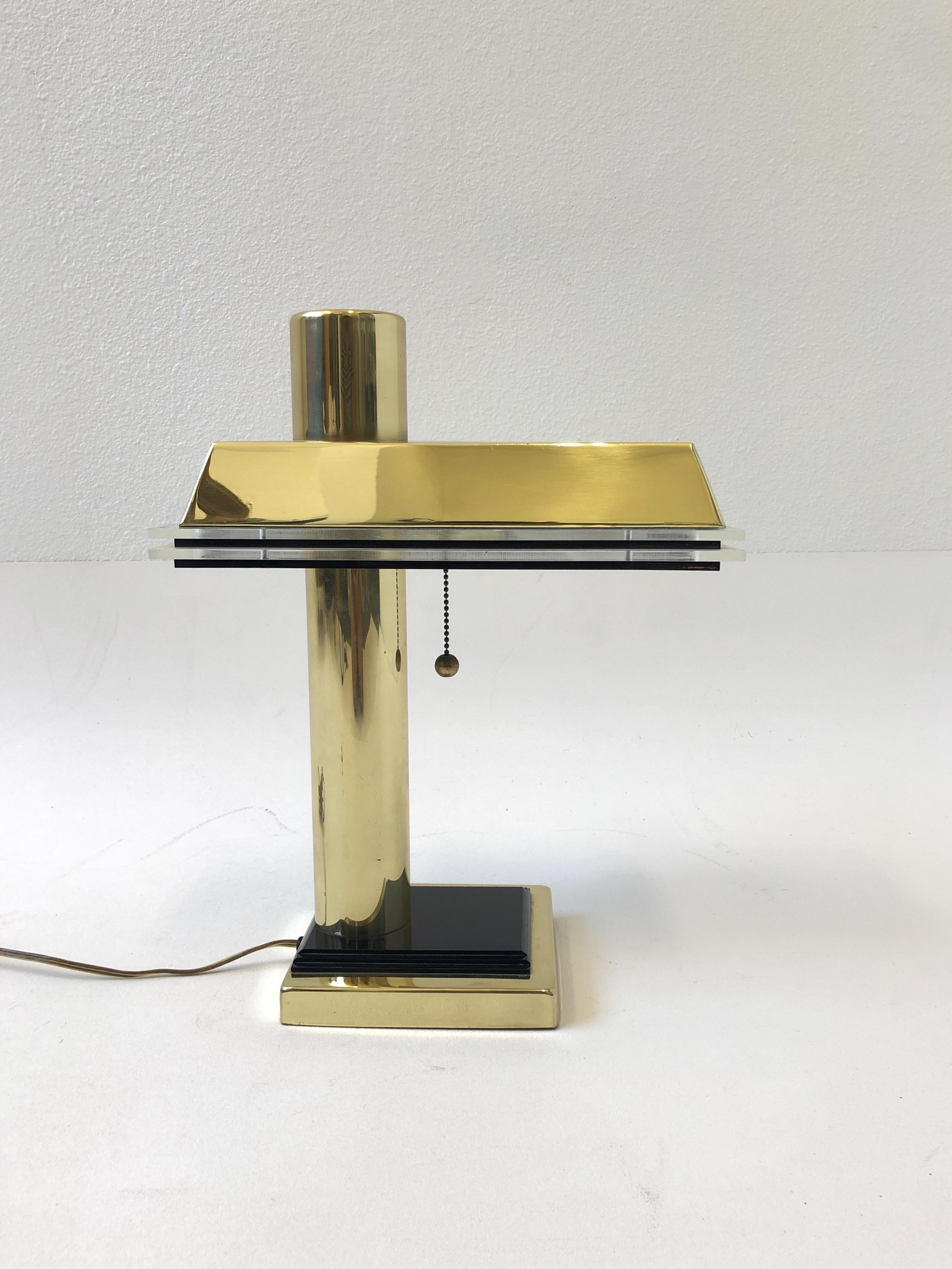 Late 20th Century Brass and Acrylic Desk Lamp For Sale