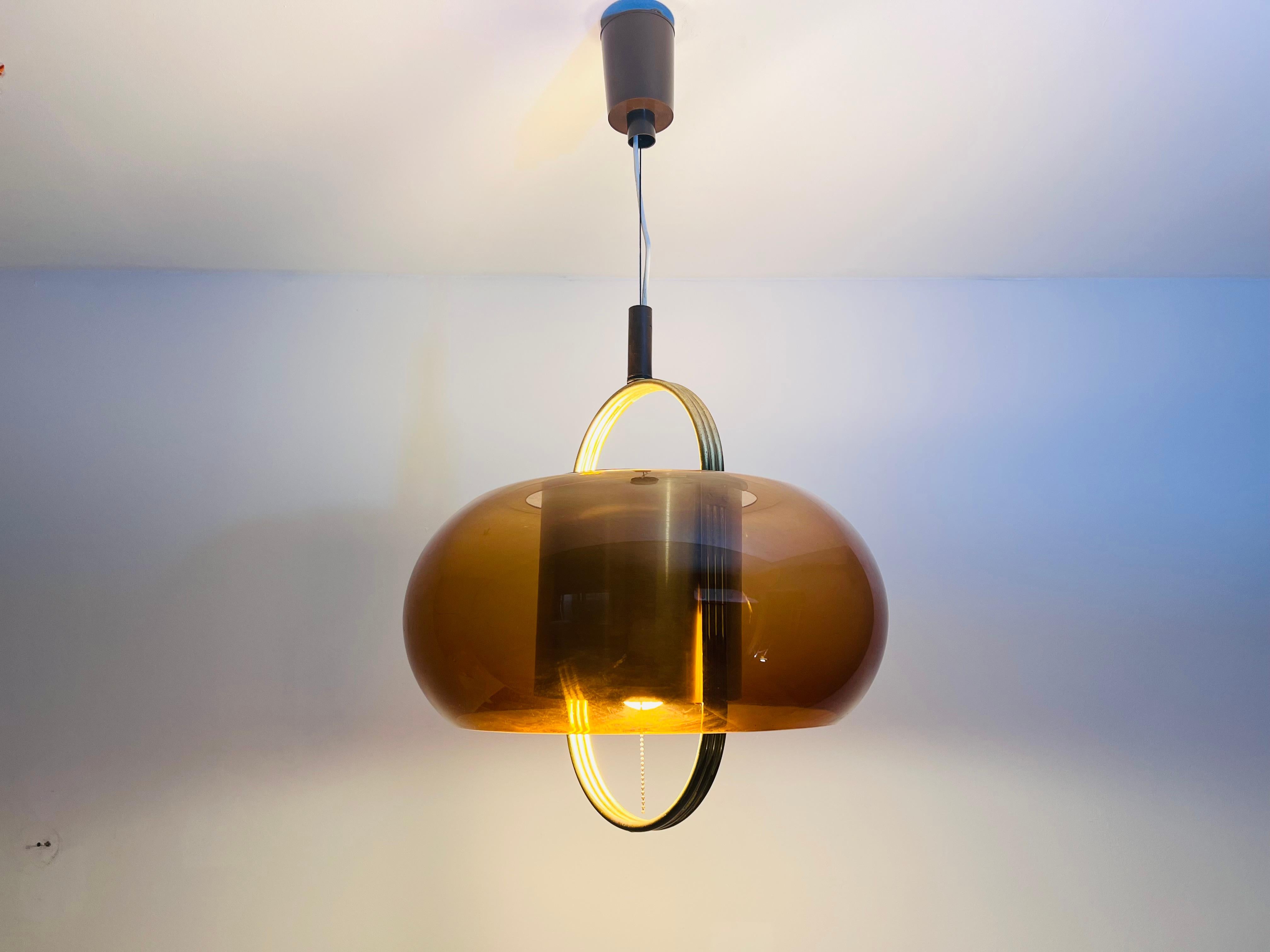Brass and Acrylic Glass Pendant Lamp by Temde, 1970s For Sale 4