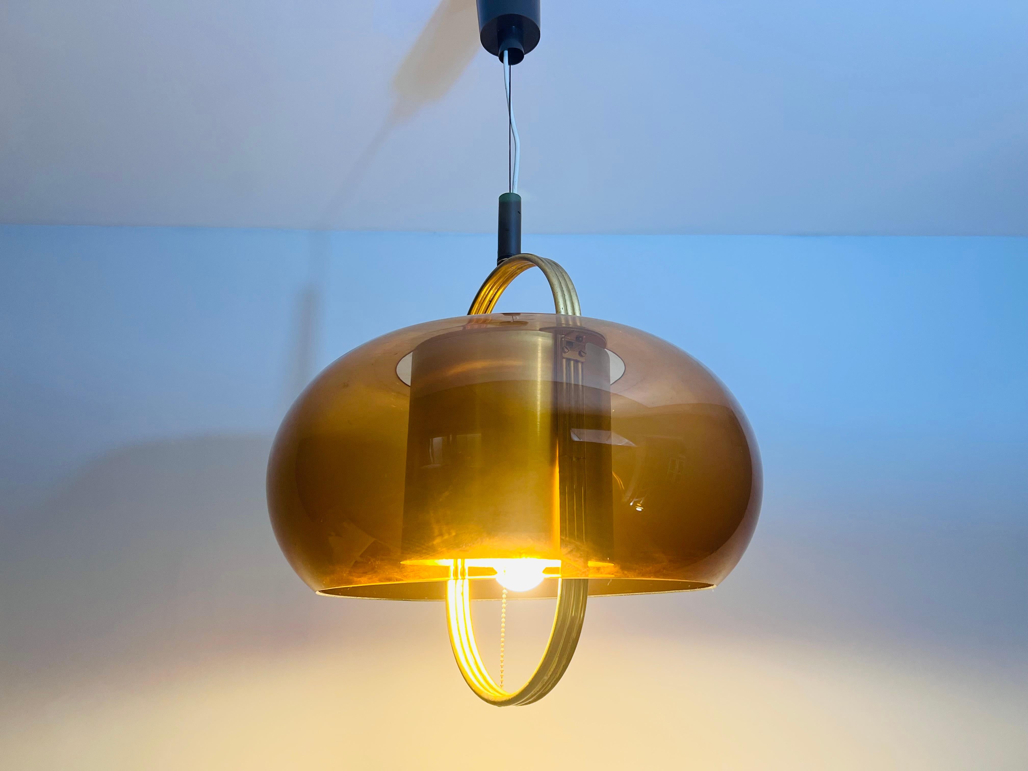 Brass and Acrylic Glass Pendant Lamp by Temde, 1970s For Sale 5