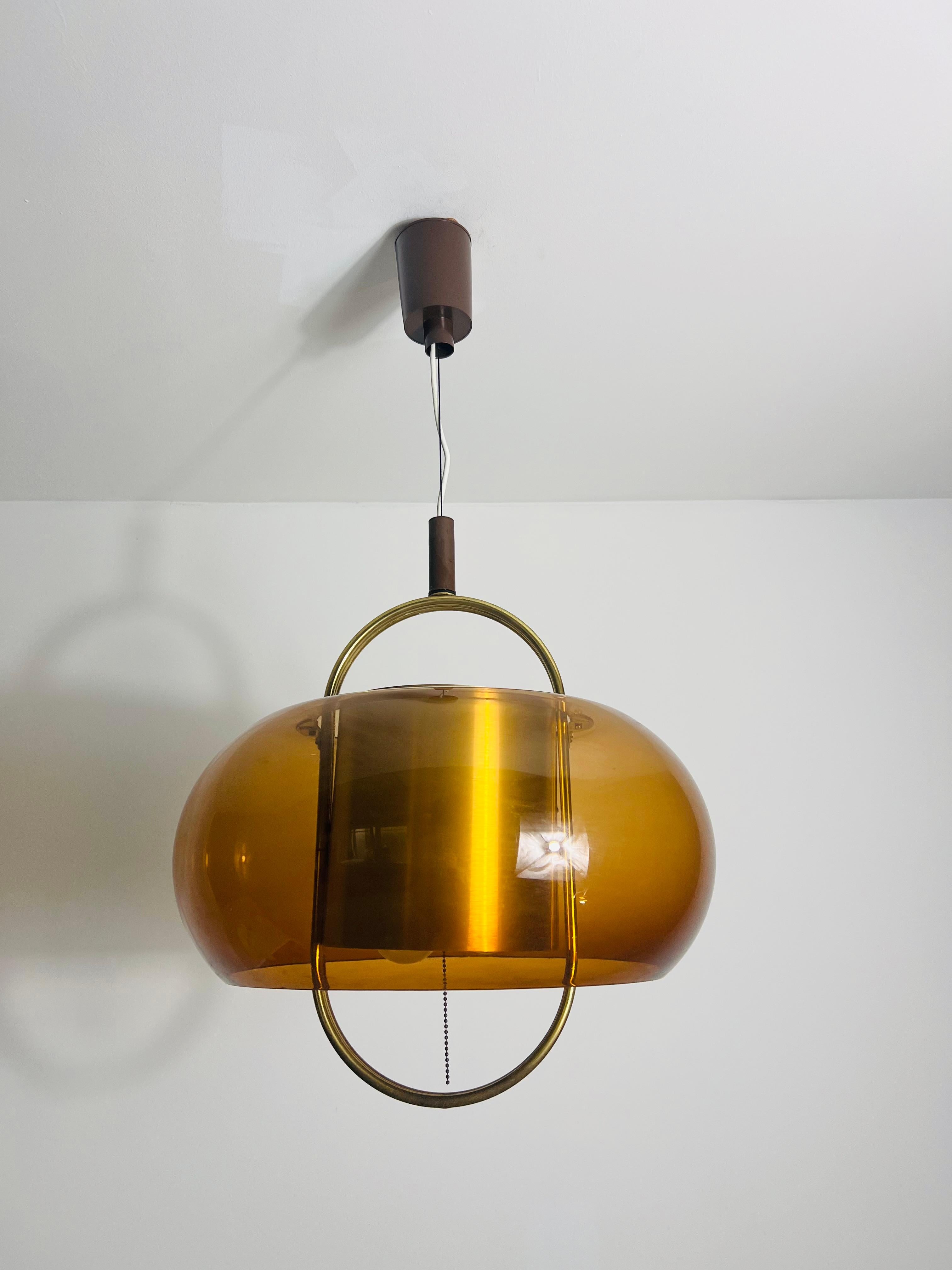 Mid-Century Modern Brass and Acrylic Glass Pendant Lamp by Temde, 1970s For Sale