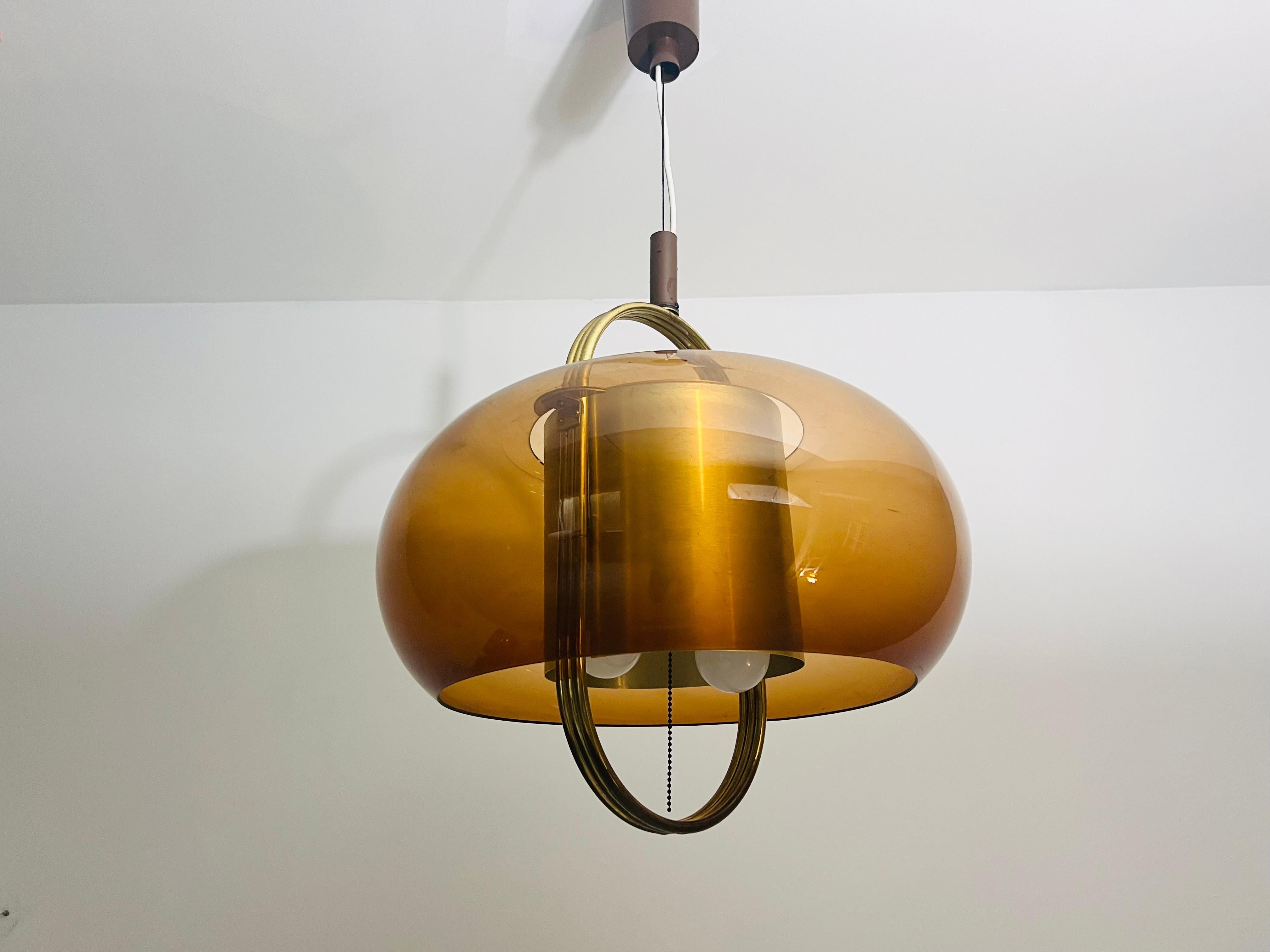 Swiss Brass and Acrylic Glass Pendant Lamp by Temde, 1970s For Sale