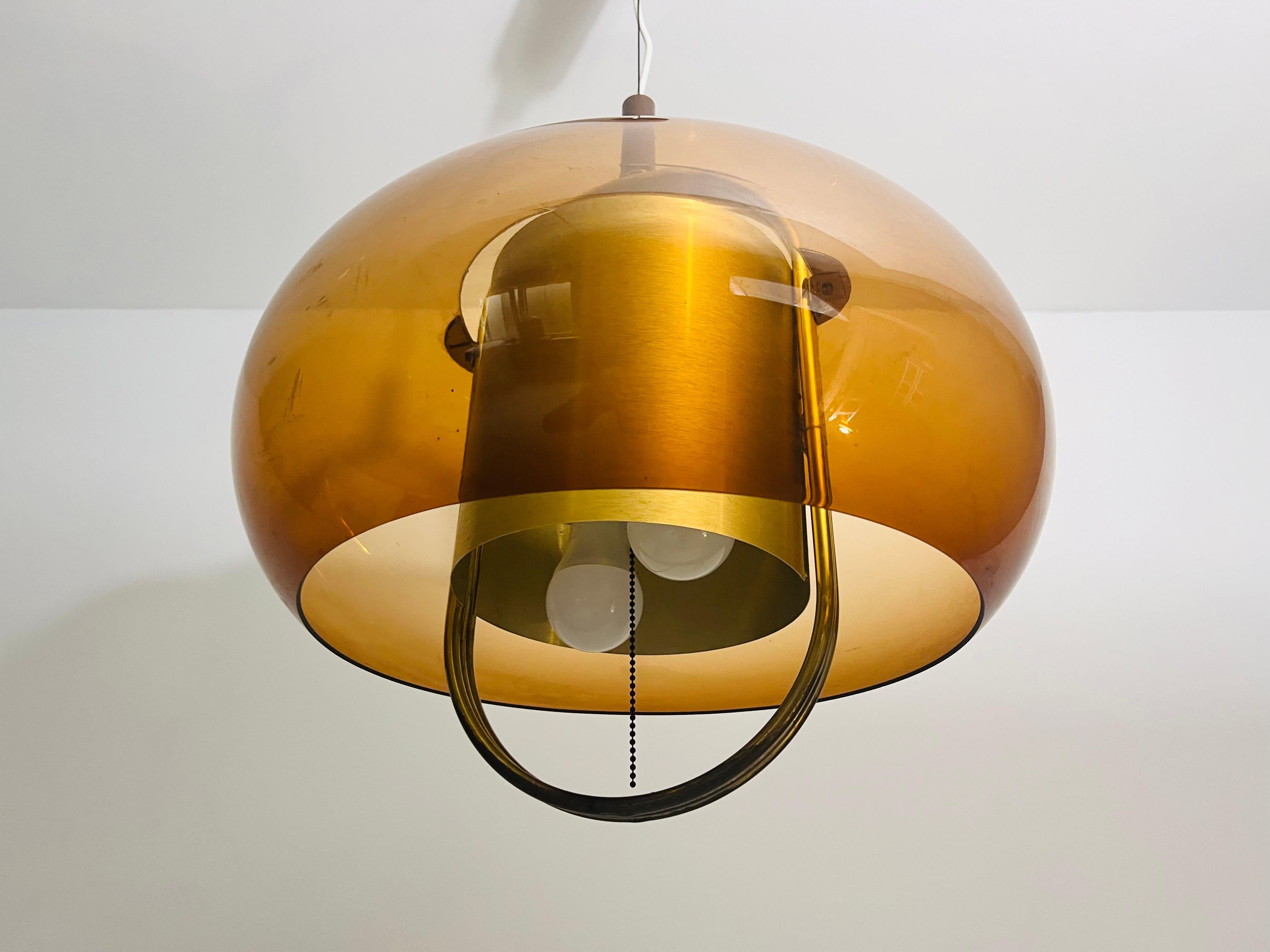 Late 20th Century Brass and Acrylic Glass Pendant Lamp by Temde, 1970s For Sale