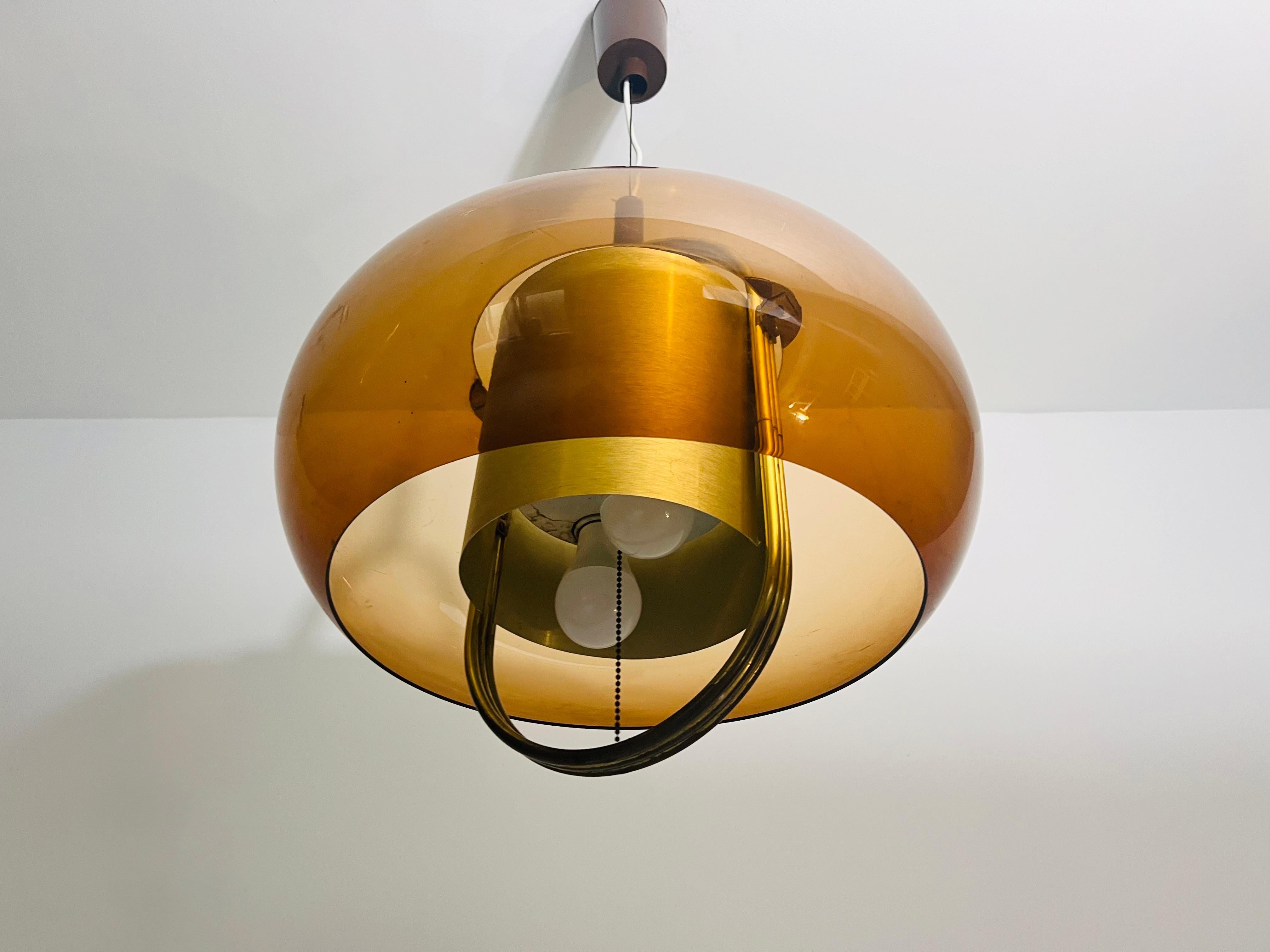 Brass and Acrylic Glass Pendant Lamp by Temde, 1970s For Sale 1