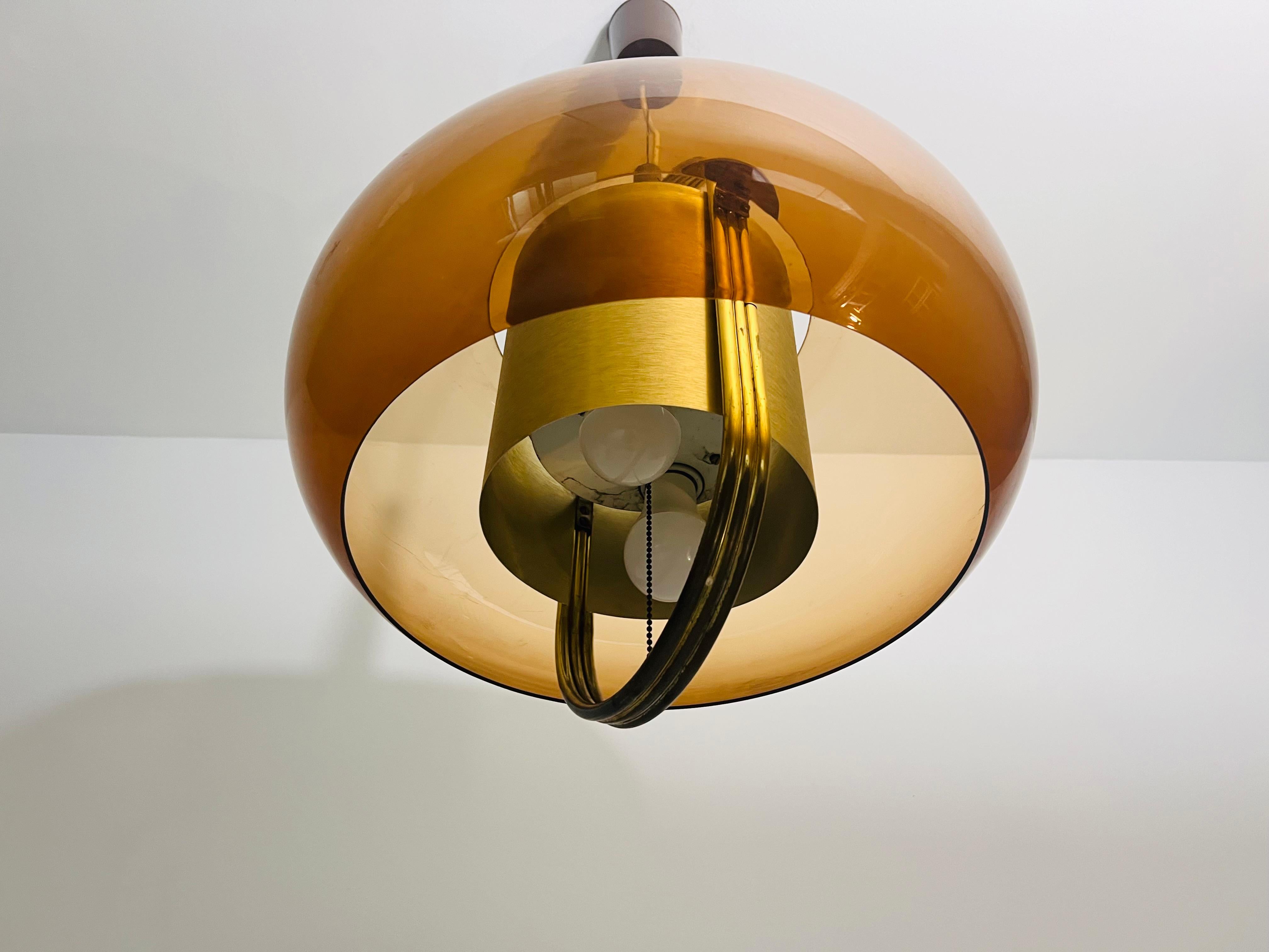 Brass and Acrylic Glass Pendant Lamp by Temde, 1970s For Sale 2