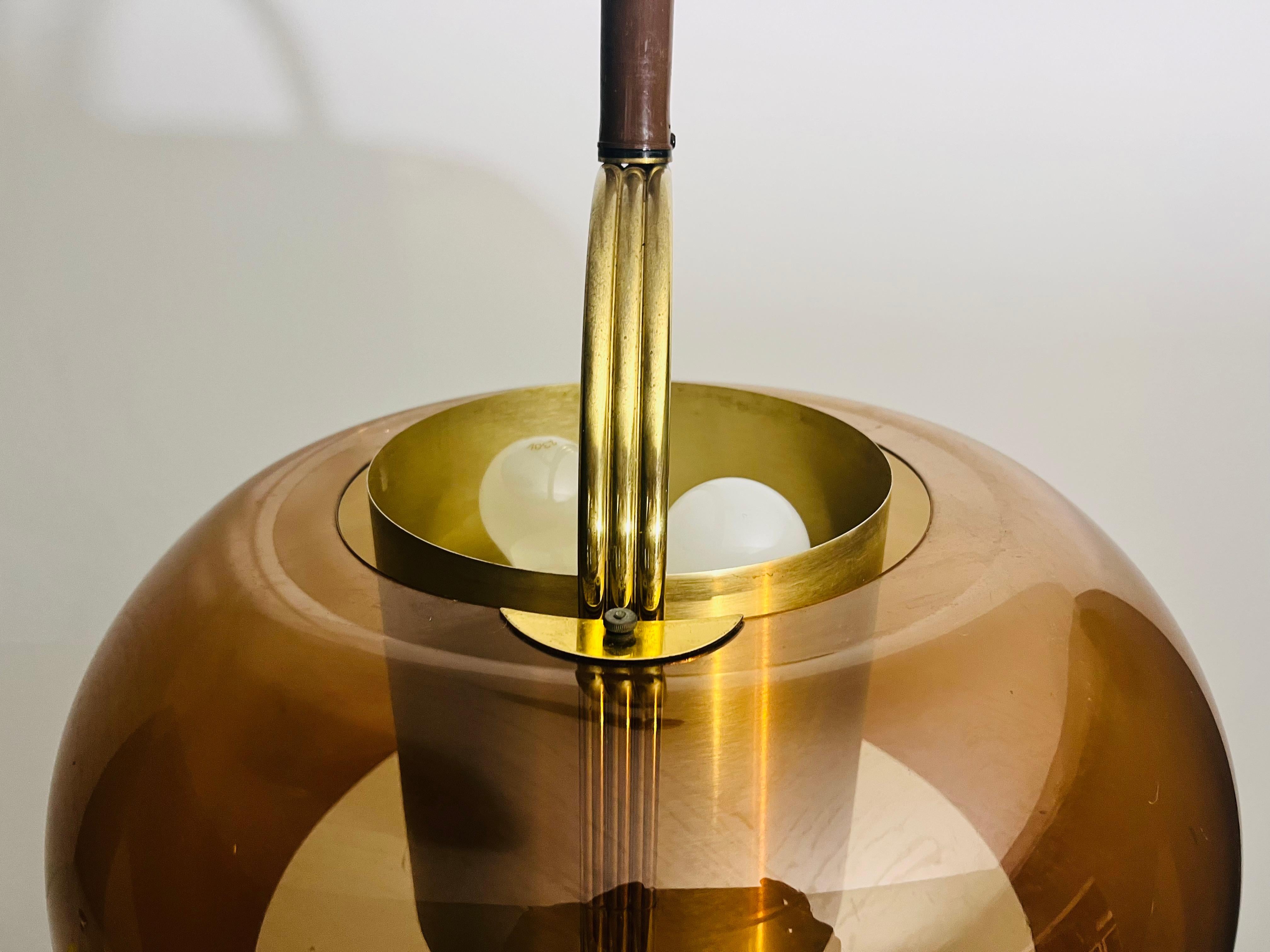Brass and Acrylic Glass Pendant Lamp by Temde, 1970s For Sale 3