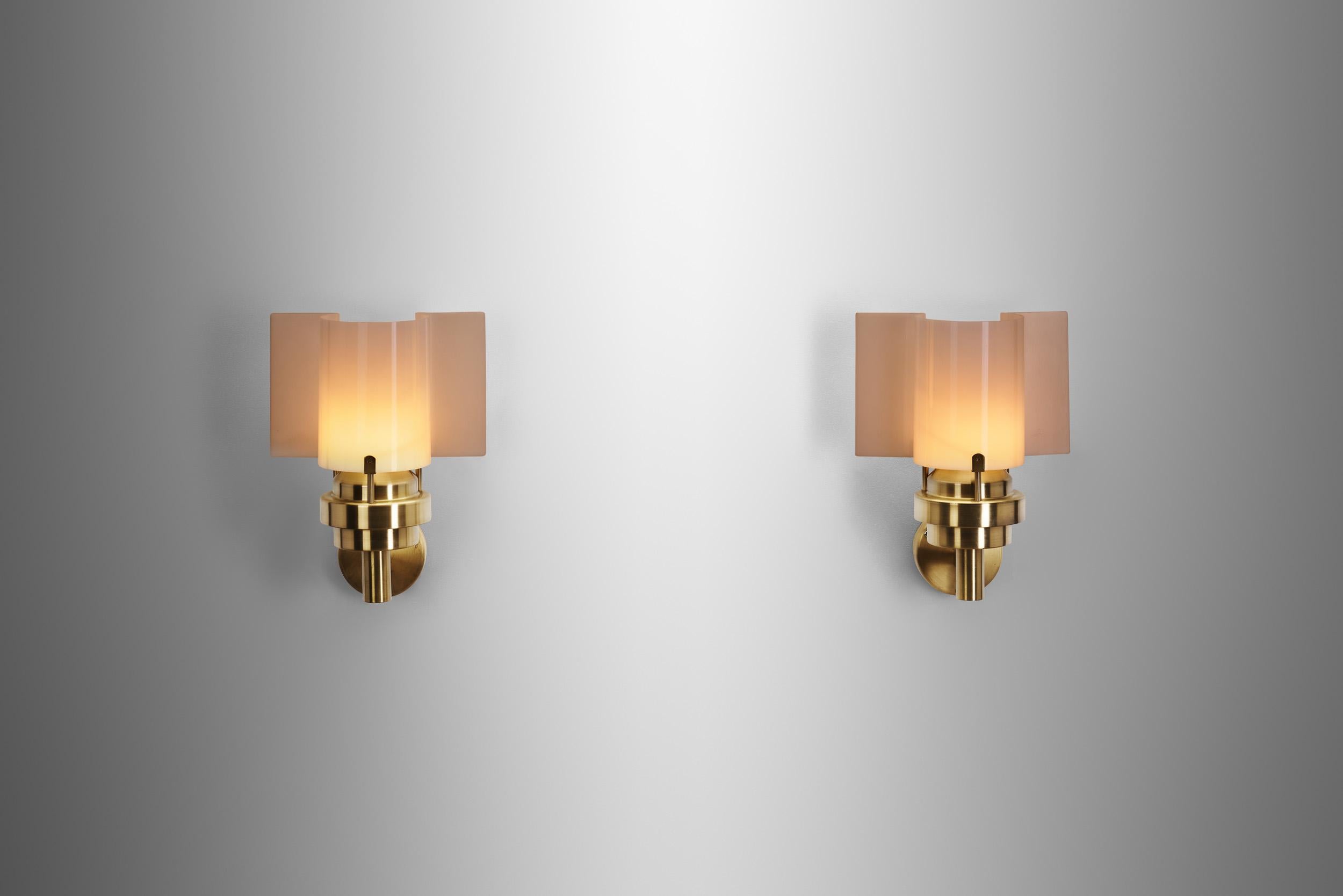 Finnish Brass and Acrylic Glass Wall Lamps by Stockmann Orno, Finland 1960s For Sale
