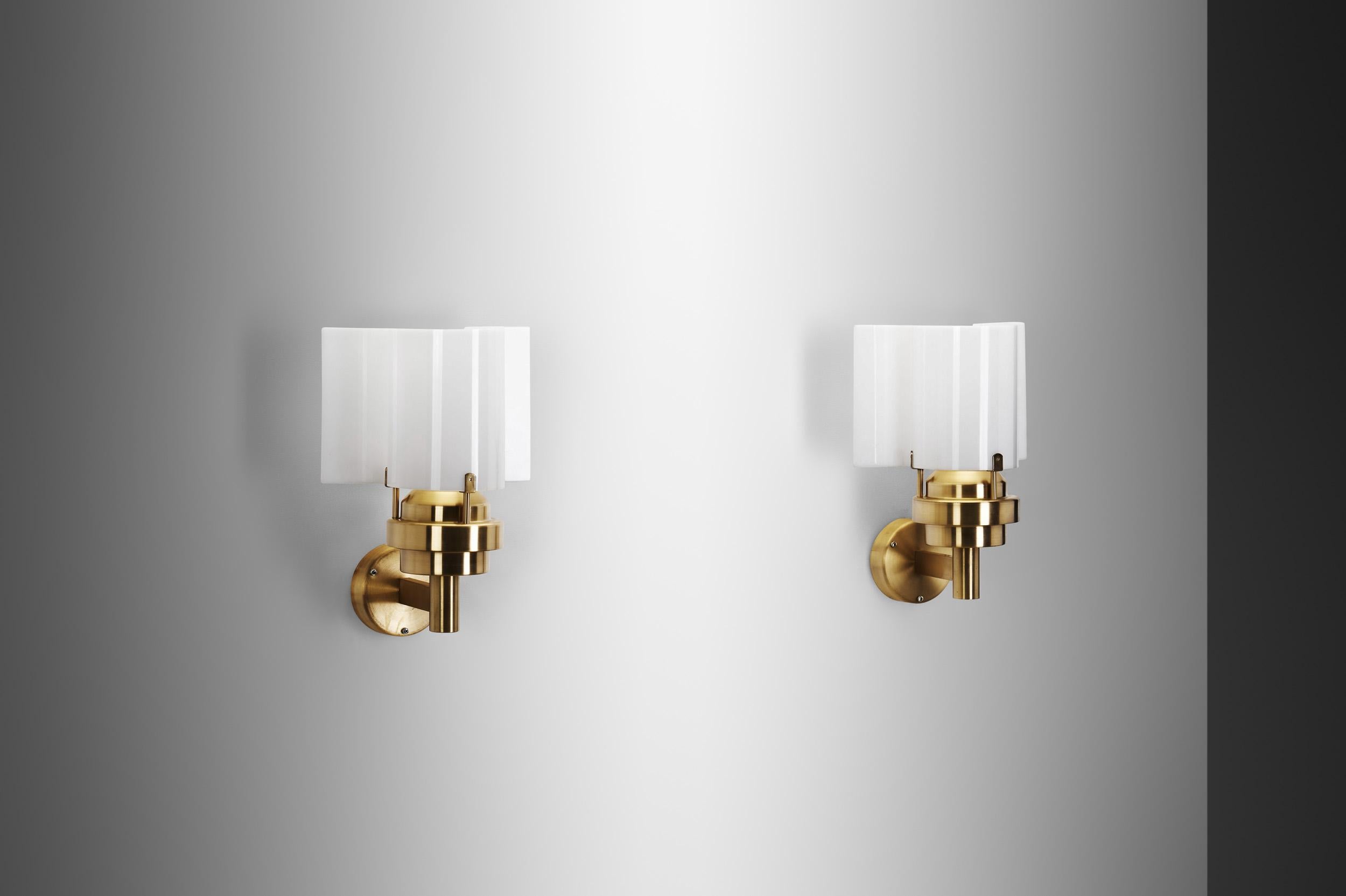 Brass and Acrylic Glass Wall Lamps by Stockmann Orno, Finland 1960s For Sale 1