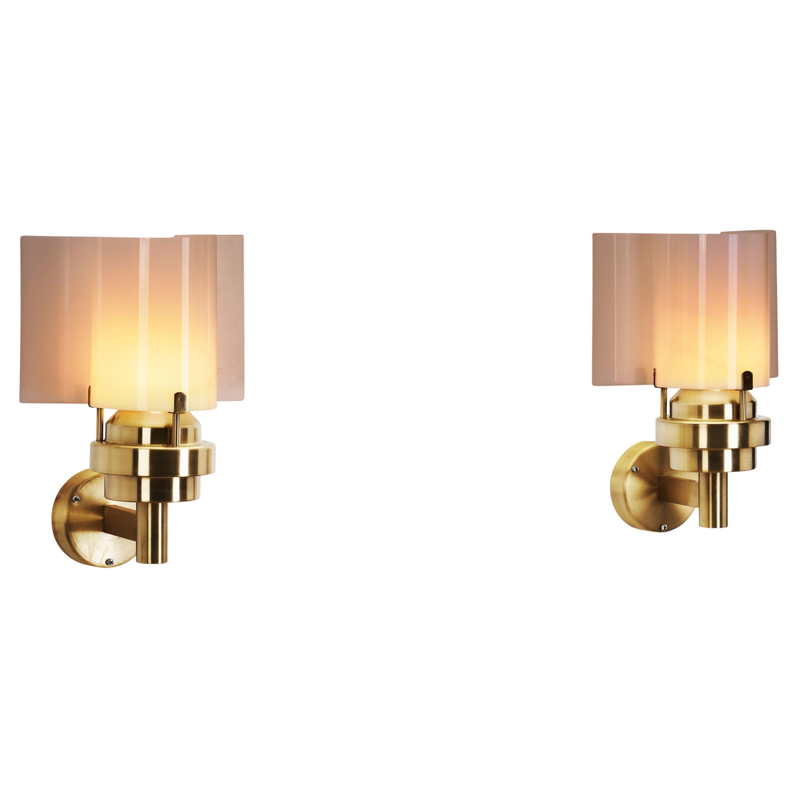 Brass and Acrylic Glass Wall Lamps by Stockmann Orno, Finland 1960s For Sale